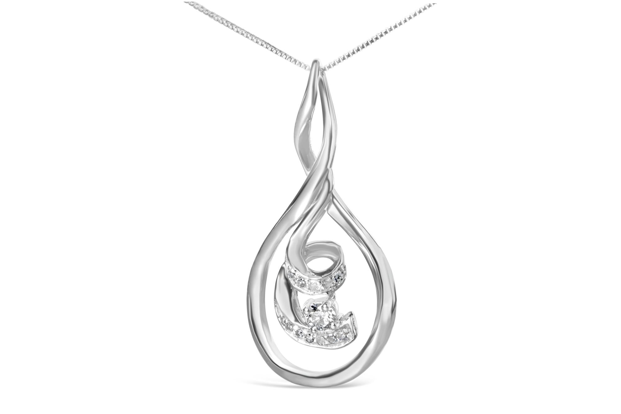 Espira 10K White Gold 1/8 cttw Round Cut Diamond Layered Spiral Pendant Necklace (I-J, I1-I2) - Friggin Jewelry