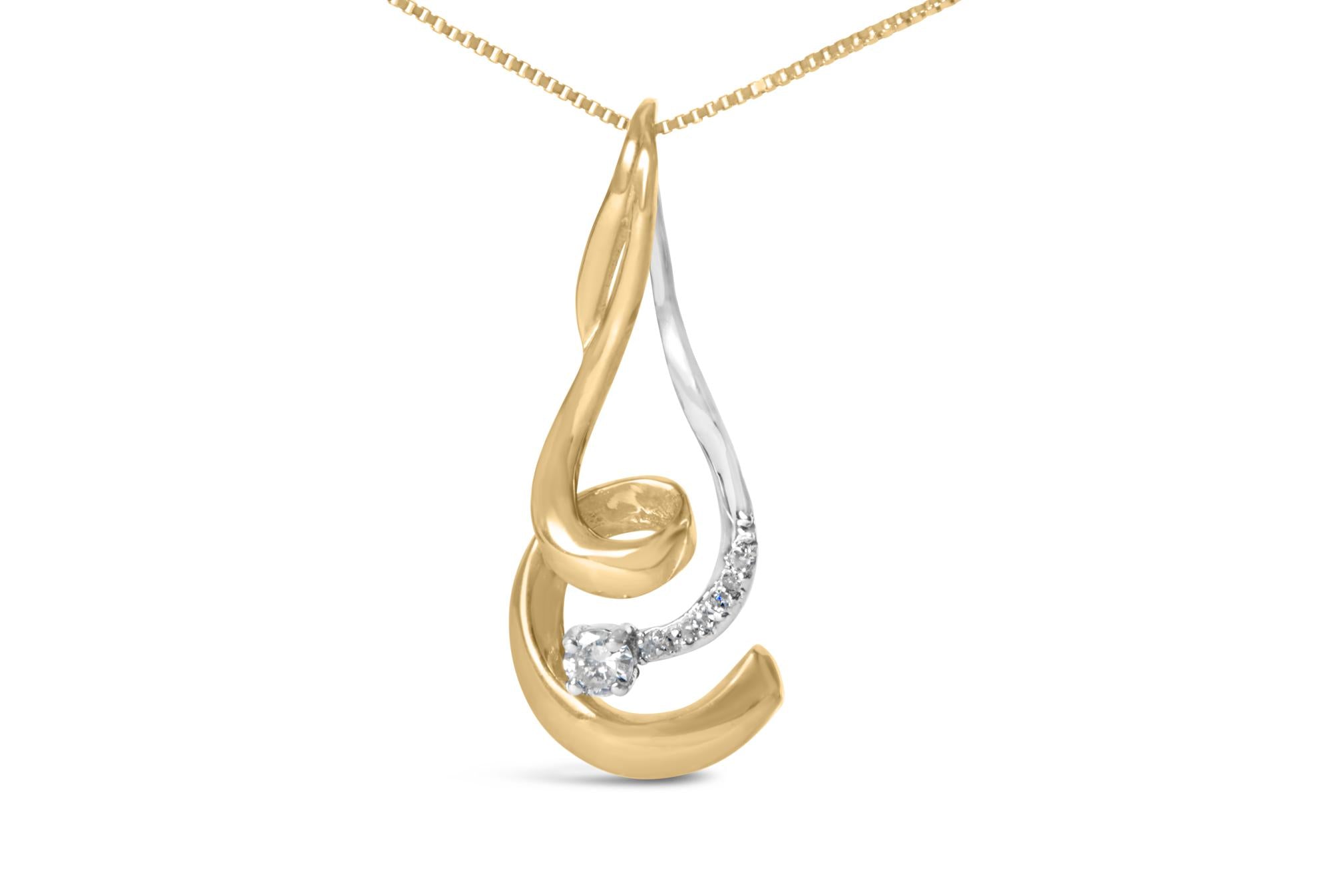 Espira 10K Two-Tone Gold 1/10 cttw Round Cut Diamond Swirl Pendant Necklace (I-J, I2-I3) - Friggin Jewelry