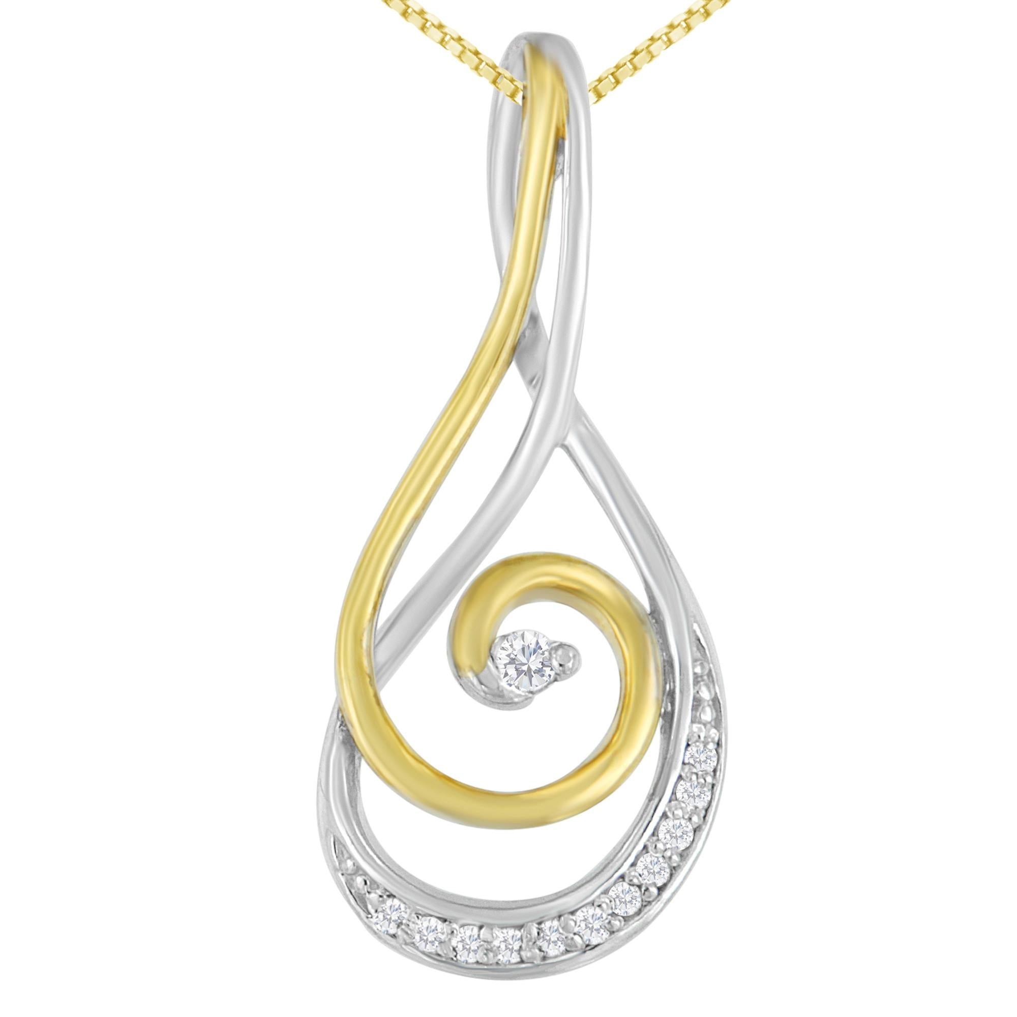 Espira 10K Two-Tone Gold Round Cut Diamond Sparkling Spiral Pendant Necklace (1/6 cttw, J-K Color, I2-I3 Clarity) - Friggin Jewelry
