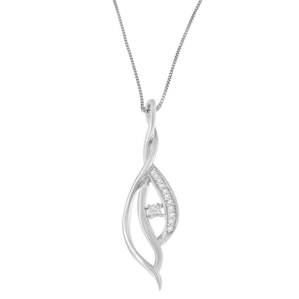 Espira 10K White Gold Round Diamond Accented Open Cascade Twist 18" Pendant Necklace (1/10 Cttw, J-K Color, I1-I2 Clarity) - Friggin Jewelry