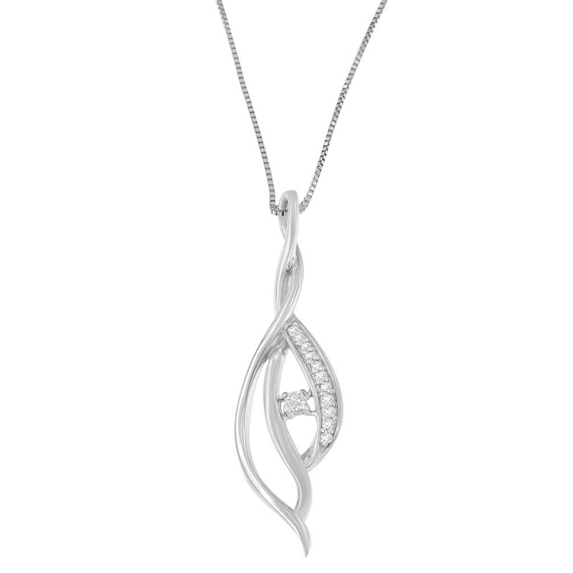Espira 10K White Gold Round Diamond Accented Open Cascade Twist 18" Pendant Necklace (1/10 Cttw, J-K Color, I1-I2 Clarity) - Friggin Jewelry