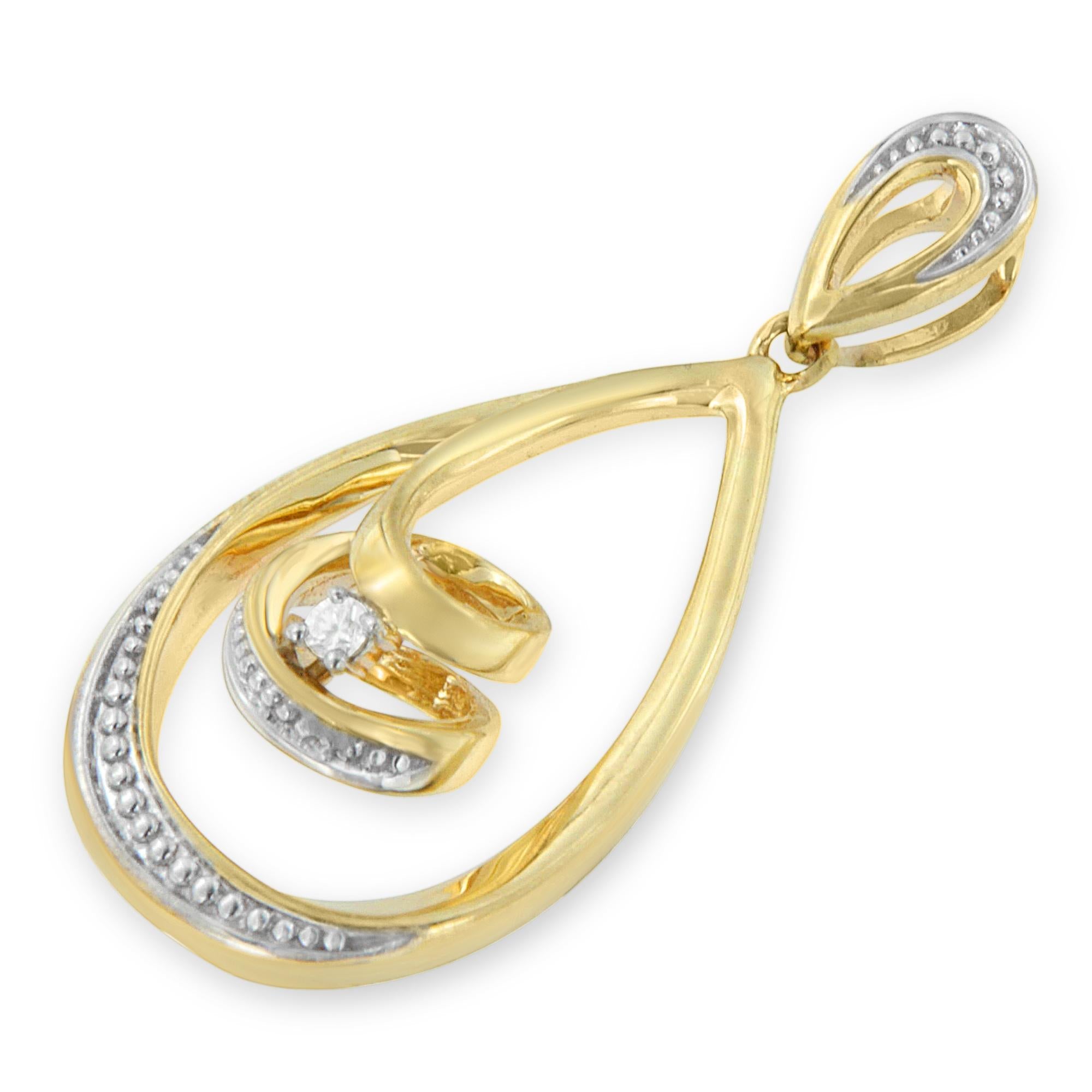 Collana con ciondolo a forma di goccia aperta e ricciolo ritorto in oro 10K, taglio brillante, con diamanti, da 18" (colore JK, purezza I2-I3) - Scelta di colori dell'oro (oro giallo 10K) - Friggin Jewelry