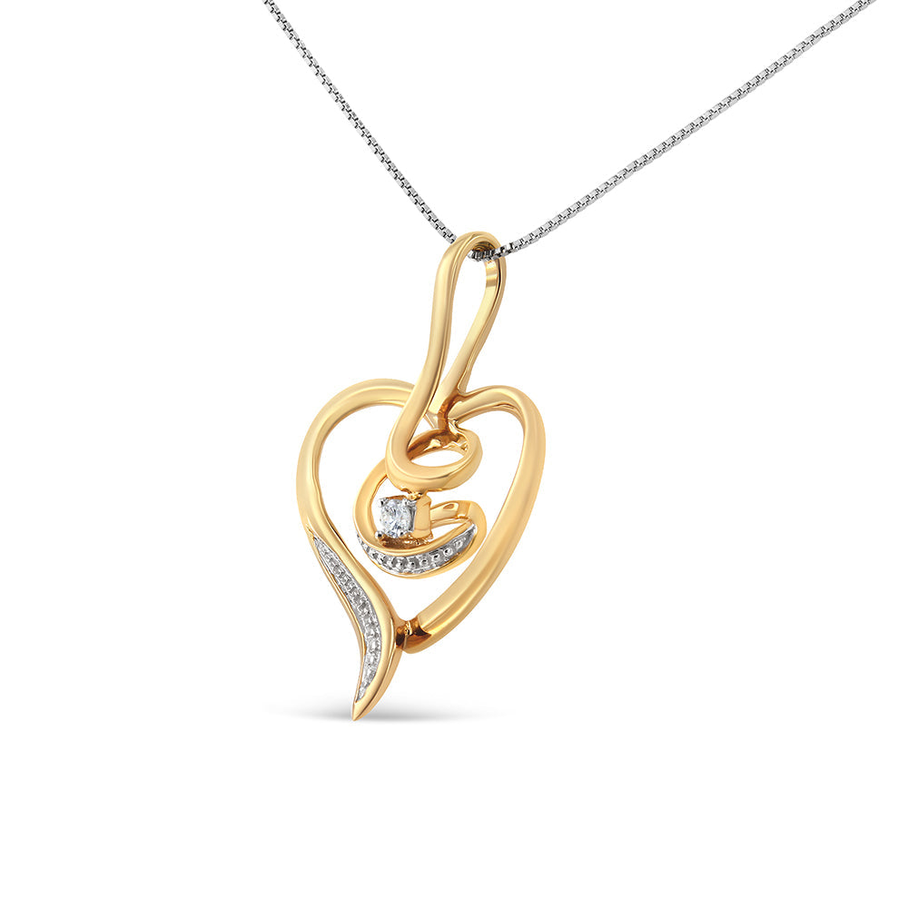 Espira 10K Yellow Gold .03 Cttw Diamond-Accented Round-Cut Diamond Swirl Open Heart 18" Pendant Necklace (I-J Color, I2-I3 Clarity) - Friggin Jewelry