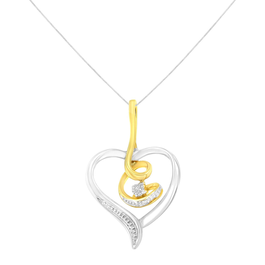 Espira 10K Two-Tone Yellow & White Gold .03 Cttw Diamond-Accented Round-Cut Diamond Swirl Open Heart 18" Pendant Necklace (I-J Color, I2-I3 Clarity) - Friggin Jewelry