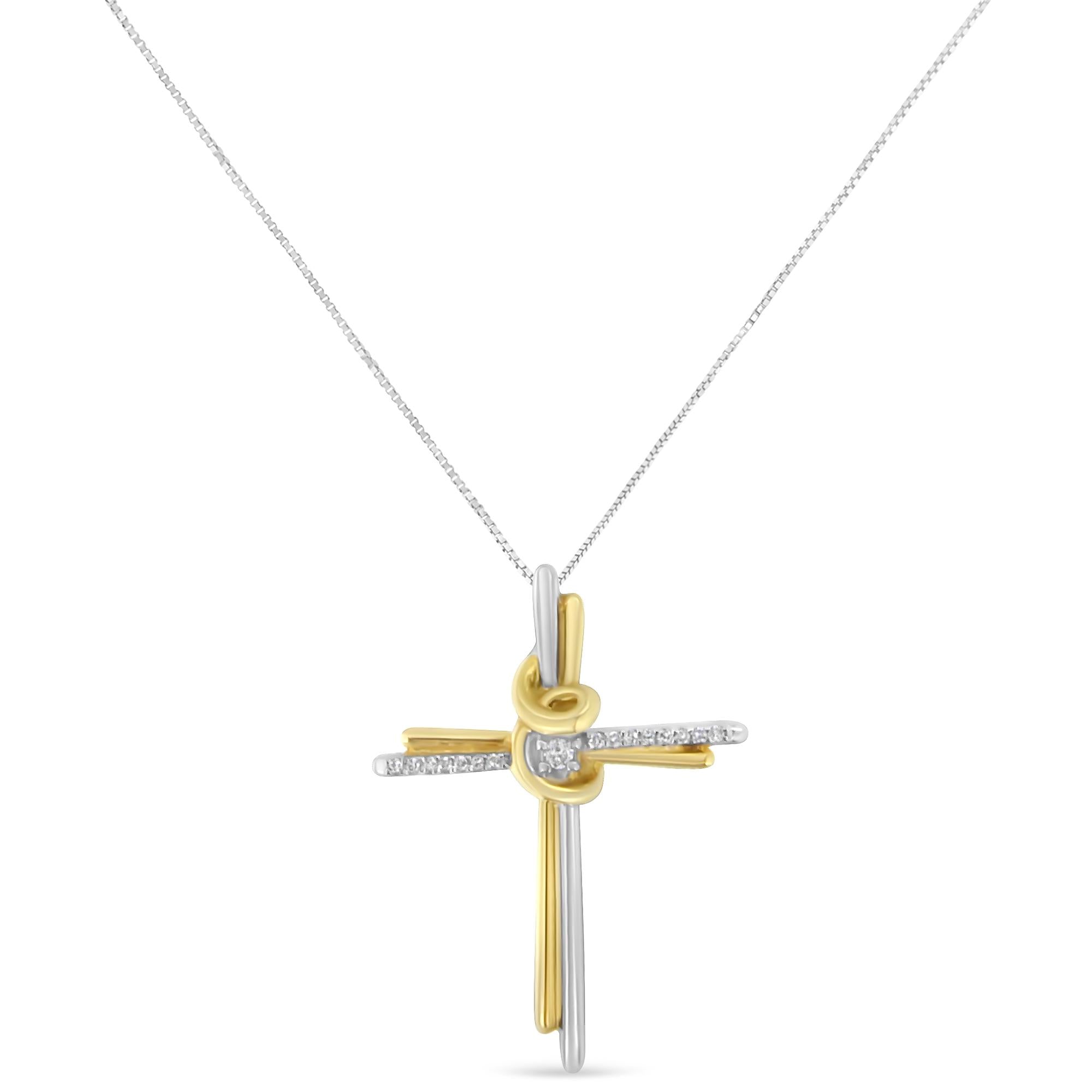 Espira 10K Two-Tone Yellow & White Gold Diamond-Accented Cross 18" Pendant Necklace (J-K Color, I2-I3 Clarity) - Friggin Jewelry