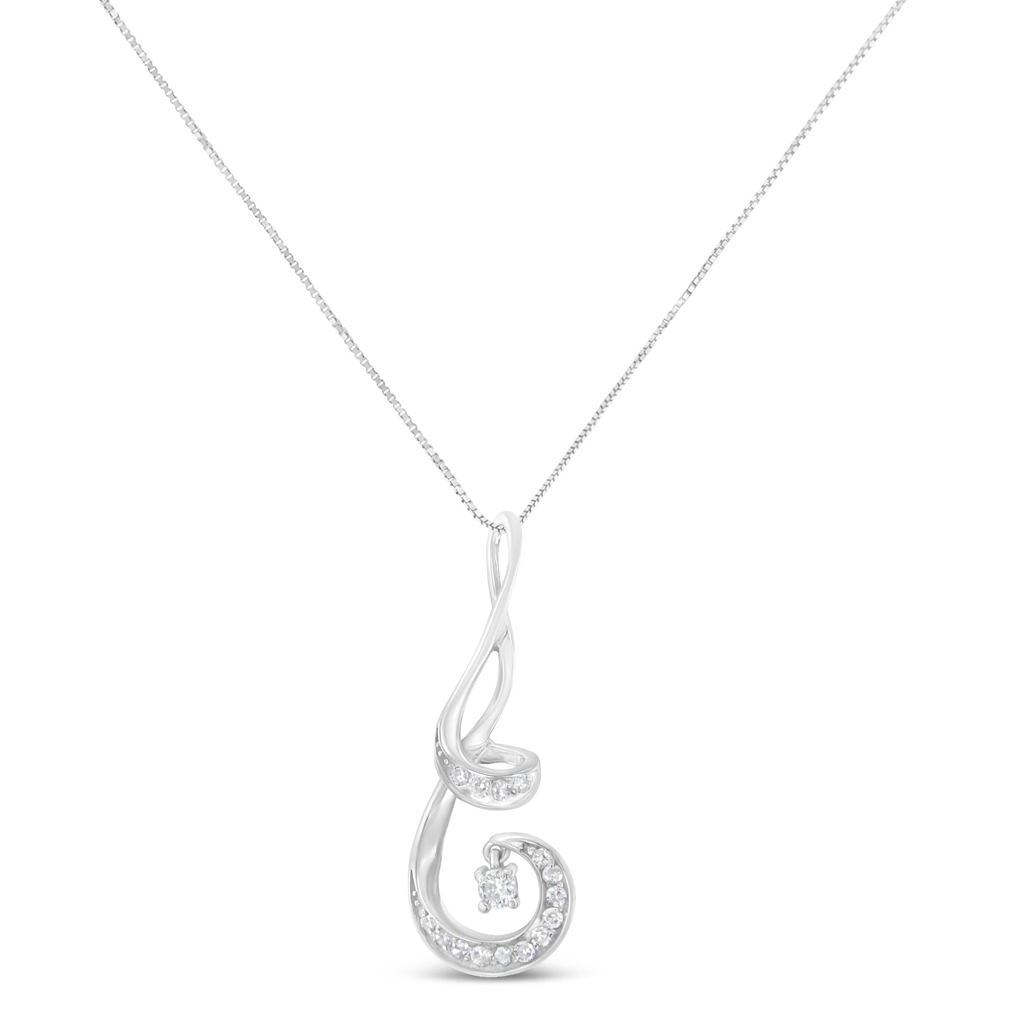 Espira 10K White Gold 1/5 Cttw Brilliant-Cut Diamond Sparkling Spiral 18" Pendant Necklace (J-K color, I2-I3 Clarity) - Friggin Jewelry