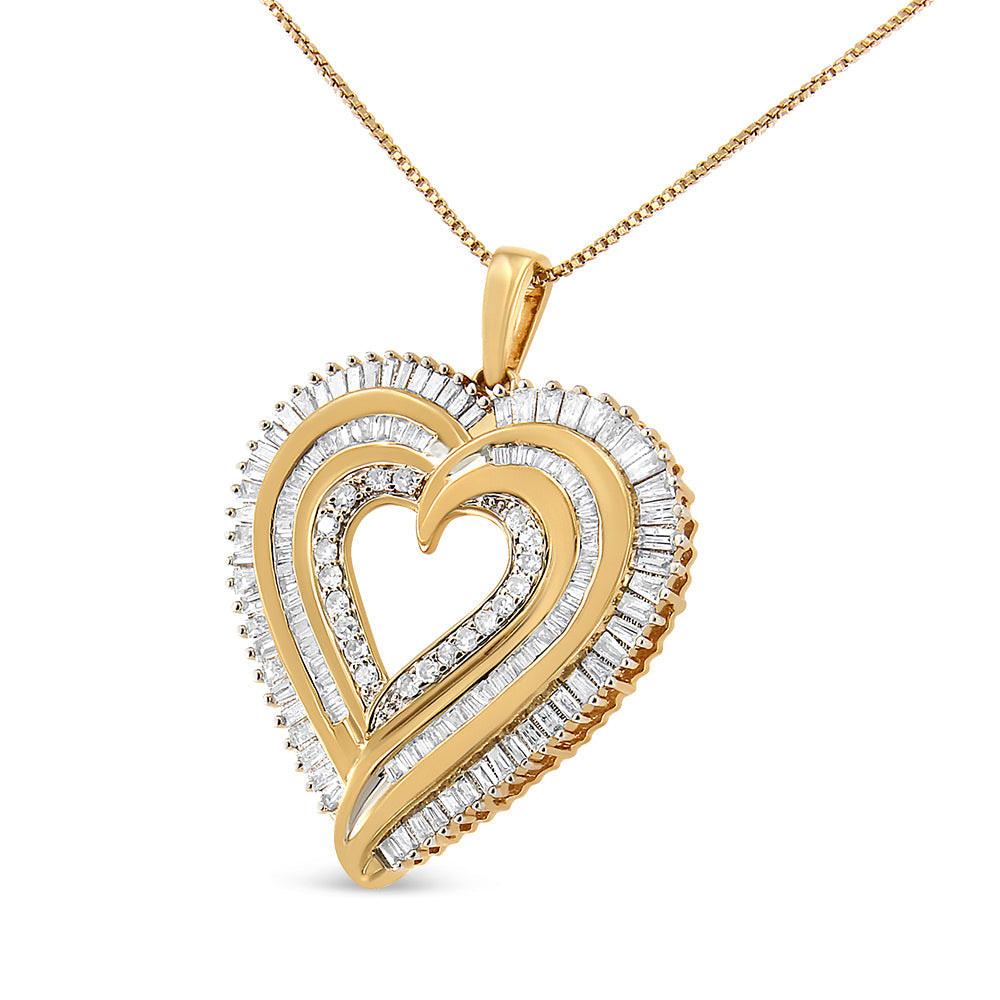 Collar con colgante de corazón compuesto de diamantes baguette de 1 1/2 ct en plata de ley 925 (18" pulgadas) (color IJ, claridad I1-I2) - Friggin Jewelry