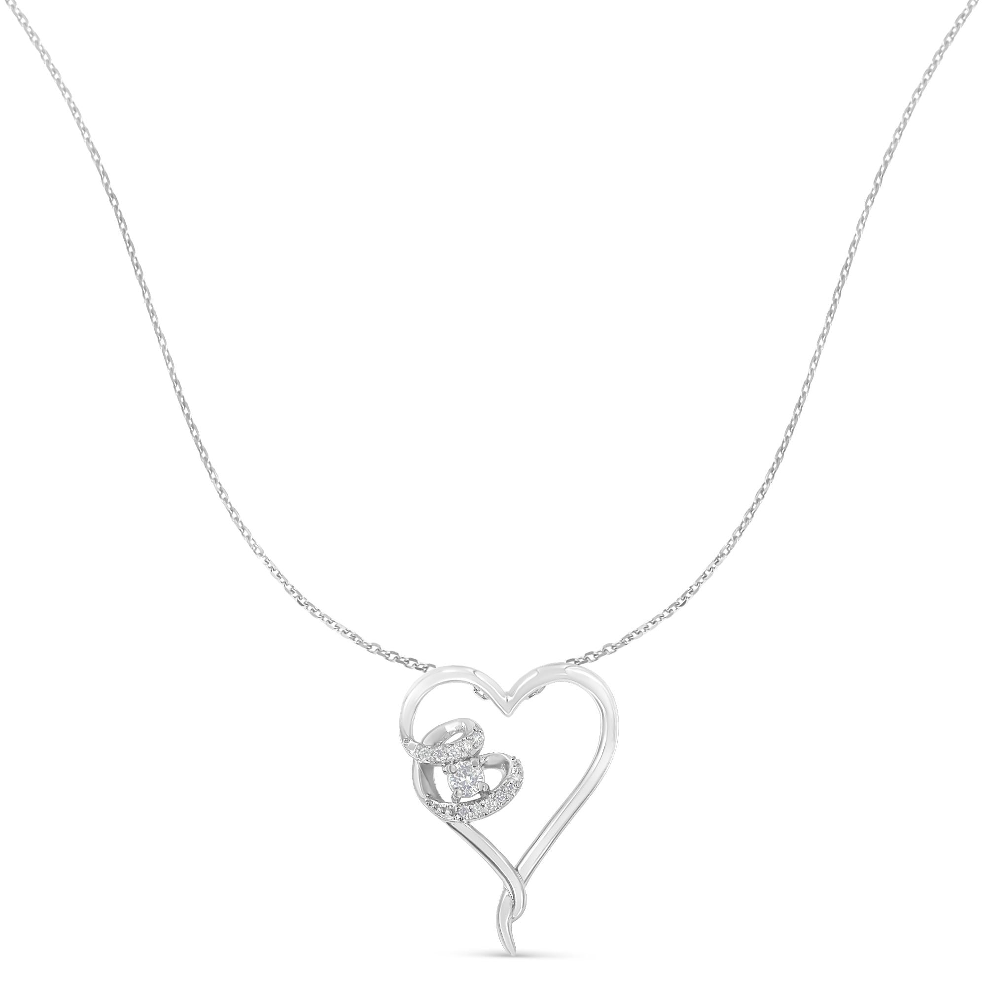 .925 Sterling Silver 1/10 cttw Diamond Heart Pendant Necklace (H-I, I1-I2) - Friggin Jewelry