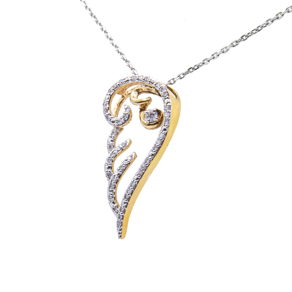 10K Yellow Gold over .925 Sterling Silver 1/4 Cttw Diamond Angel Wing 18" Pendant Necklace (H-I Color, I1-I2 Clarity) - Friggin Jewelry