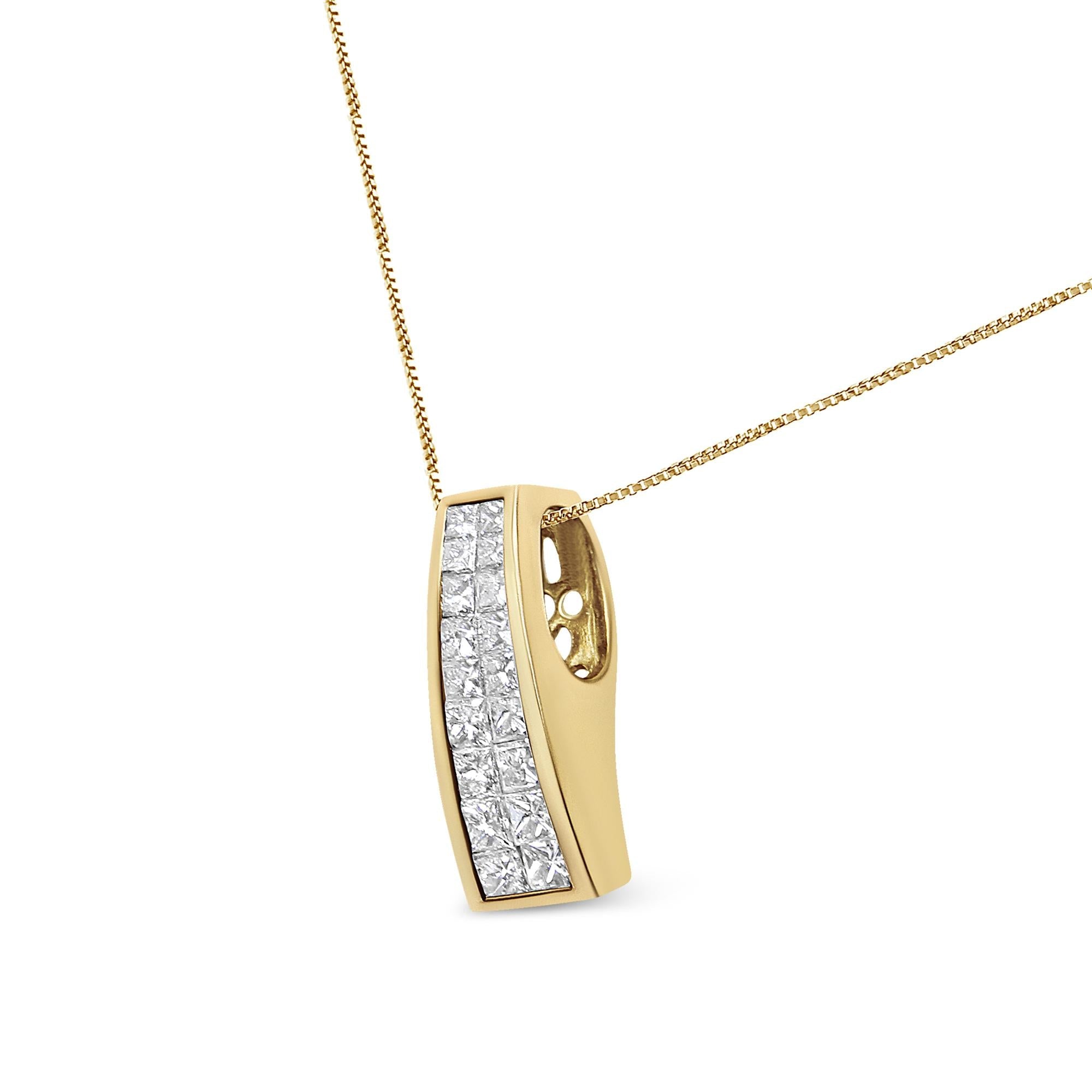 Collana con pendente a colonna greca in oro giallo 14 carati con diamanti taglio principessa da 1 1/2 carati (GH, VS1-VS2) - Friggin Jewelry
