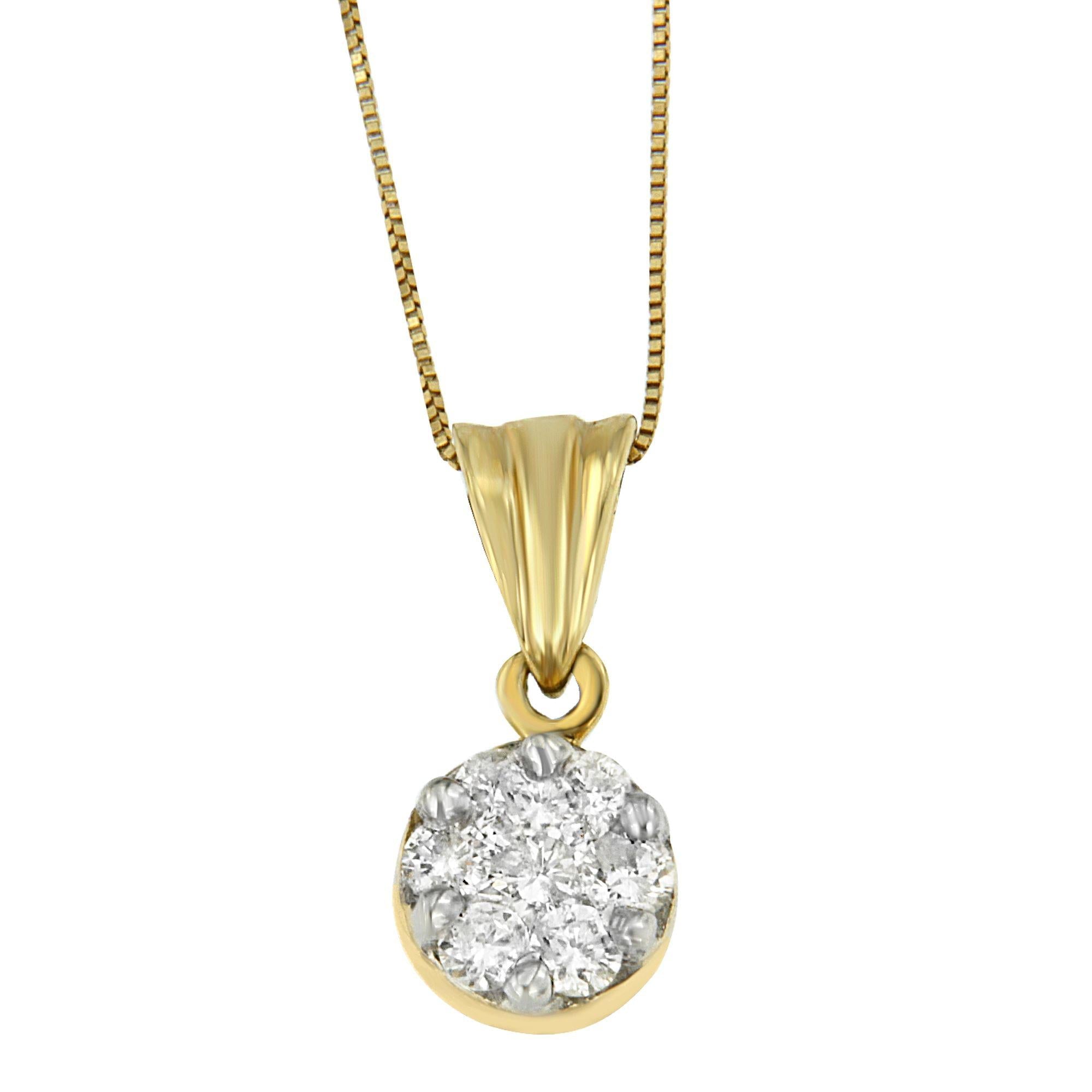 Collar con colgante circular de diamantes de talla redonda de 1/2 ct en oro amarillo de 14 quilates (HI, I1-I2) - Friggin Jewelry