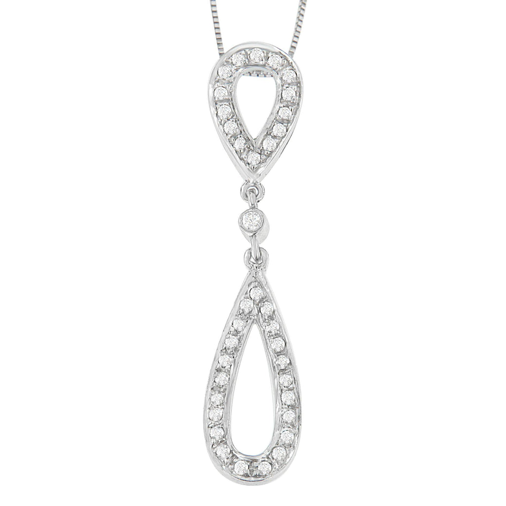 Collar con colgante de doble lágrima de diamantes de talla redonda de 1/4 ct en oro blanco de 14 quilates (HI, I2-I3) - Friggin Jewelry