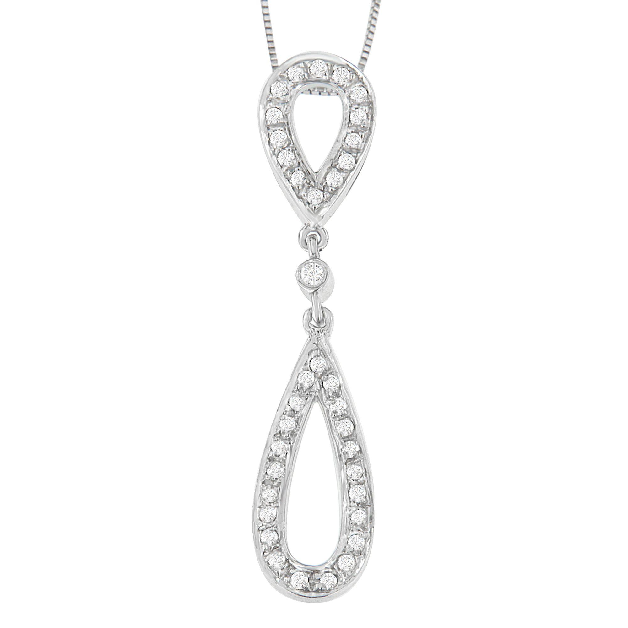Collar con colgante de doble lágrima de diamantes de talla redonda de 1/4 ct en oro blanco de 14 quilates (HI, I2-I3) - Friggin Jewelry