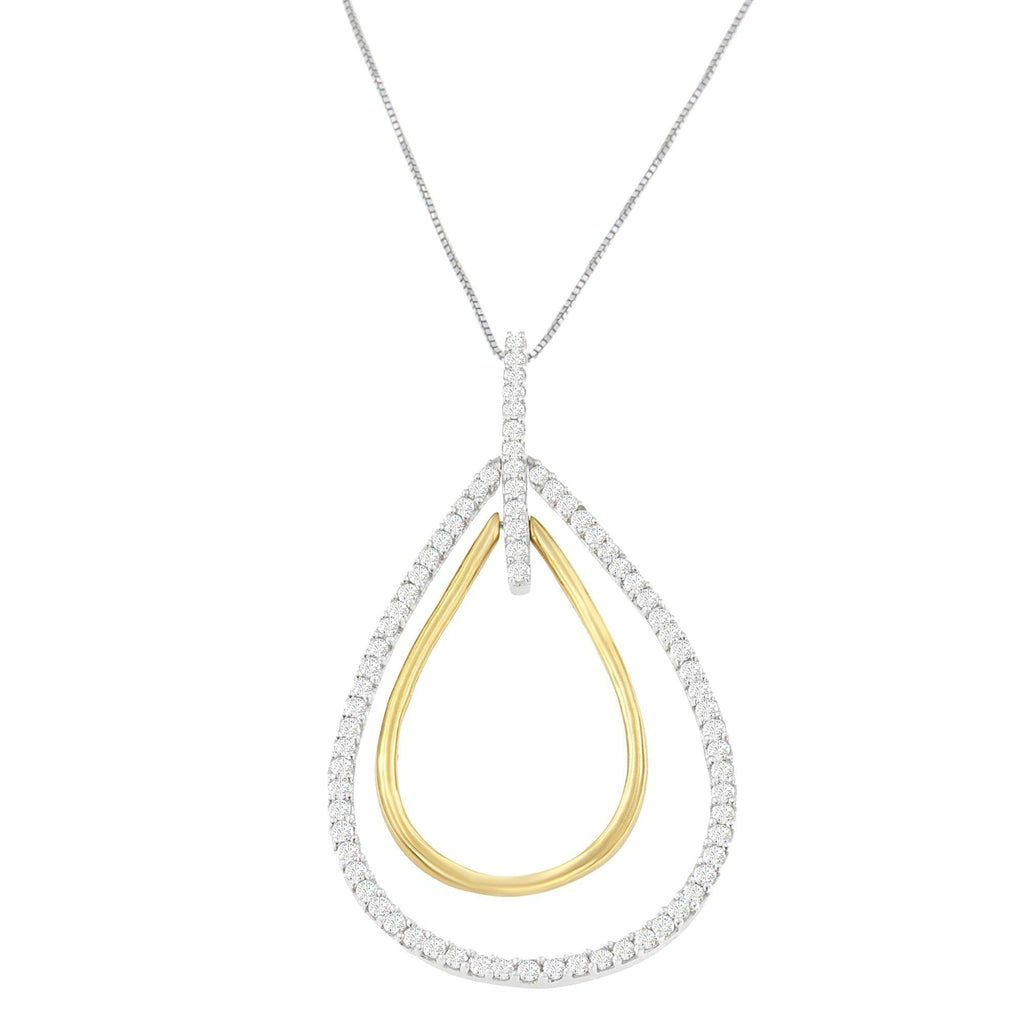 Collana con pendente a doppia esplosione di diamanti taglio rotondo in oro bicolore 14K (1,00 cttw, colore HI, purezza SI2-I1) - Friggin Jewelry