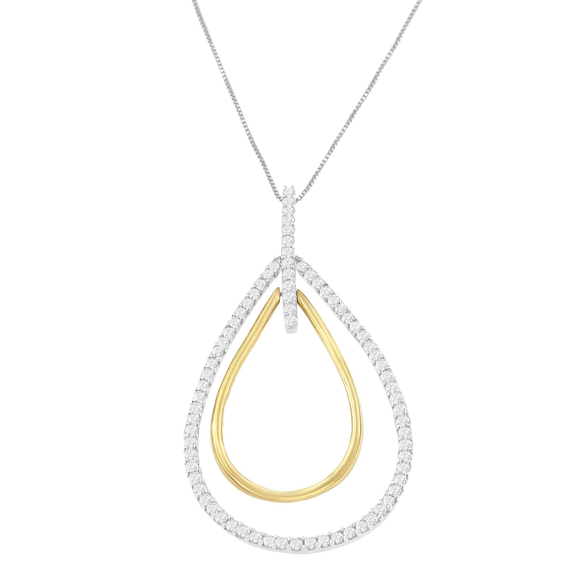 14K Two-Tone Gold Round Cut Diamond Double Burst Pendant Necklace (1.00 cttw, H-I Color, SI2-I1 Clarity) - Friggin Jewelry Premium