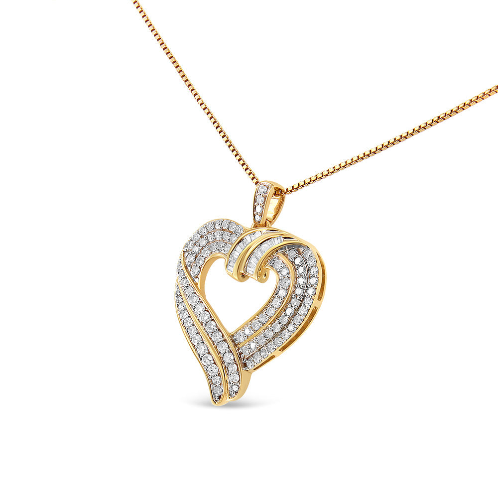 .925 Sterling Silver 1.00 Cttw Baguette Diamond Composite Open Heart 18" Inch Pendant Necklace (I-J Color, I1-I2 Clarity) - Friggin Jewelry