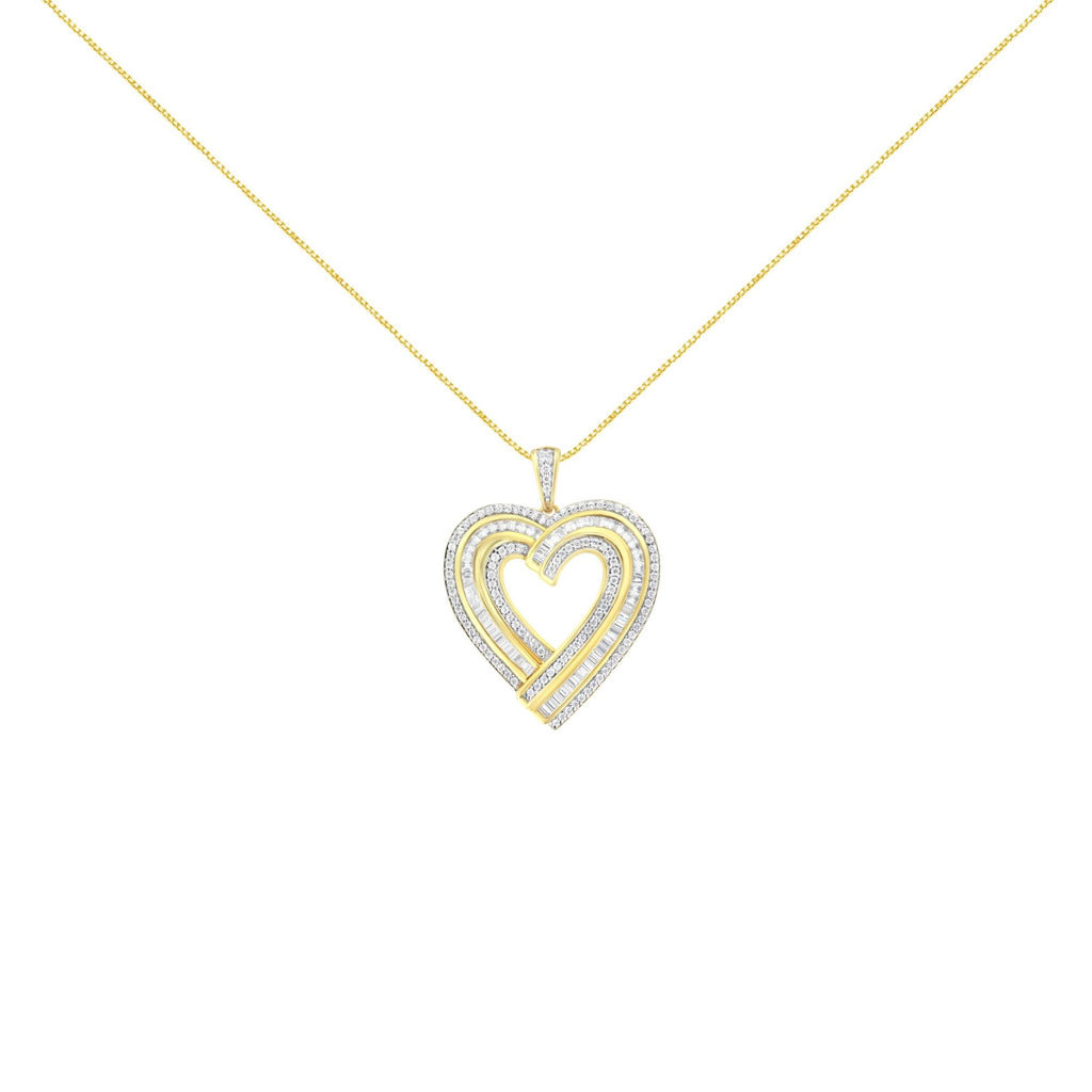 .925 Sterling Silver 1 3/8 Cttw Baguette Diamond Composite Heart 18" Inch Pendant Necklace (I-J Color, I1-I2 Clarity) - Friggin Jewelry