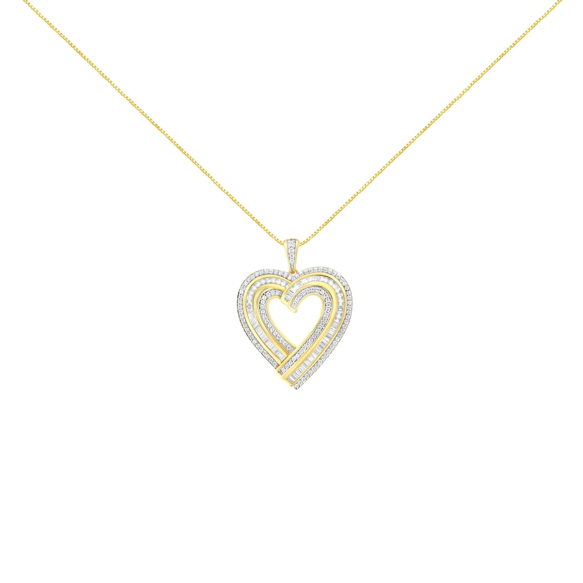 .925 Sterling Silver 1 3/8 Cttw Baguette Diamond Composite Heart 18" Inch Pendant Necklace (I-J Color, I1-I2 Clarity) - Friggin Jewelry