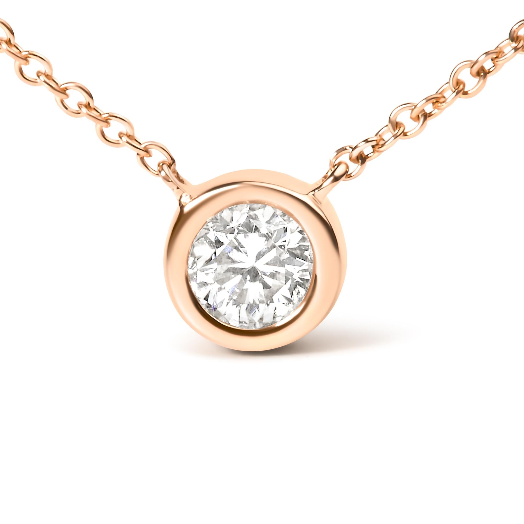 10K Gold Round Brilliant-Cut Diamond Modern Bezel-Set Solitaire 16"-18" Pendant Necklace (H-I Color, SI2-I1 Clarity) - Friggin Jewelry