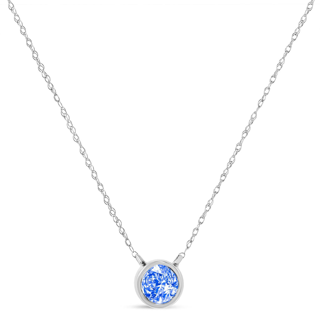 Collar con colgante ajustable de 40,6 a 45,7 cm en plata de ley 925 con diamante azul de 1/10 quilates y engaste en bisel (color realzado, claridad I1-I2) - Friggin Jewelry