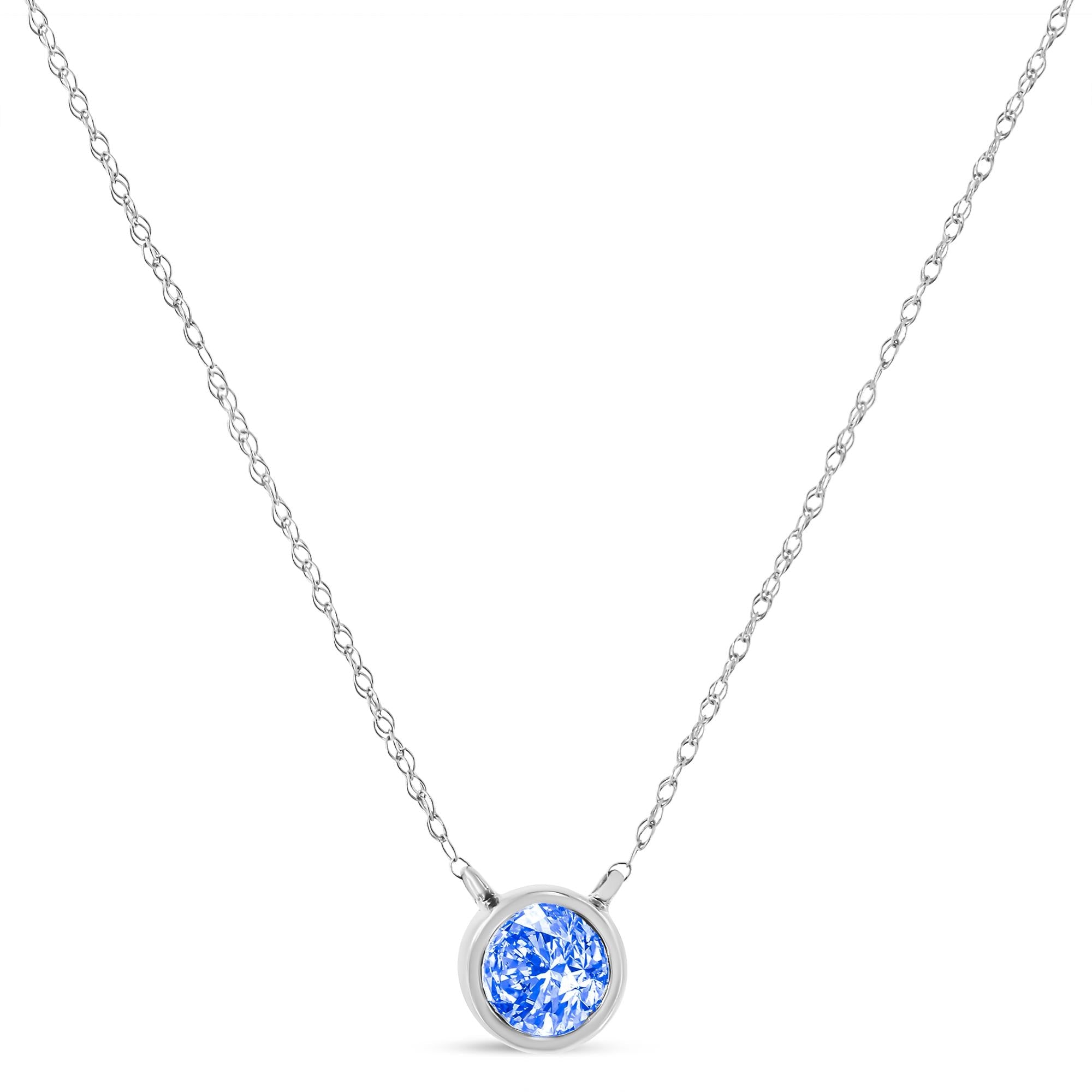 Collar con colgante ajustable de 40,6 a 45,7 cm en plata de ley 925 con diamante azul de 1/10 quilates y engaste en bisel (color realzado, claridad I1-I2) - Friggin Jewelry