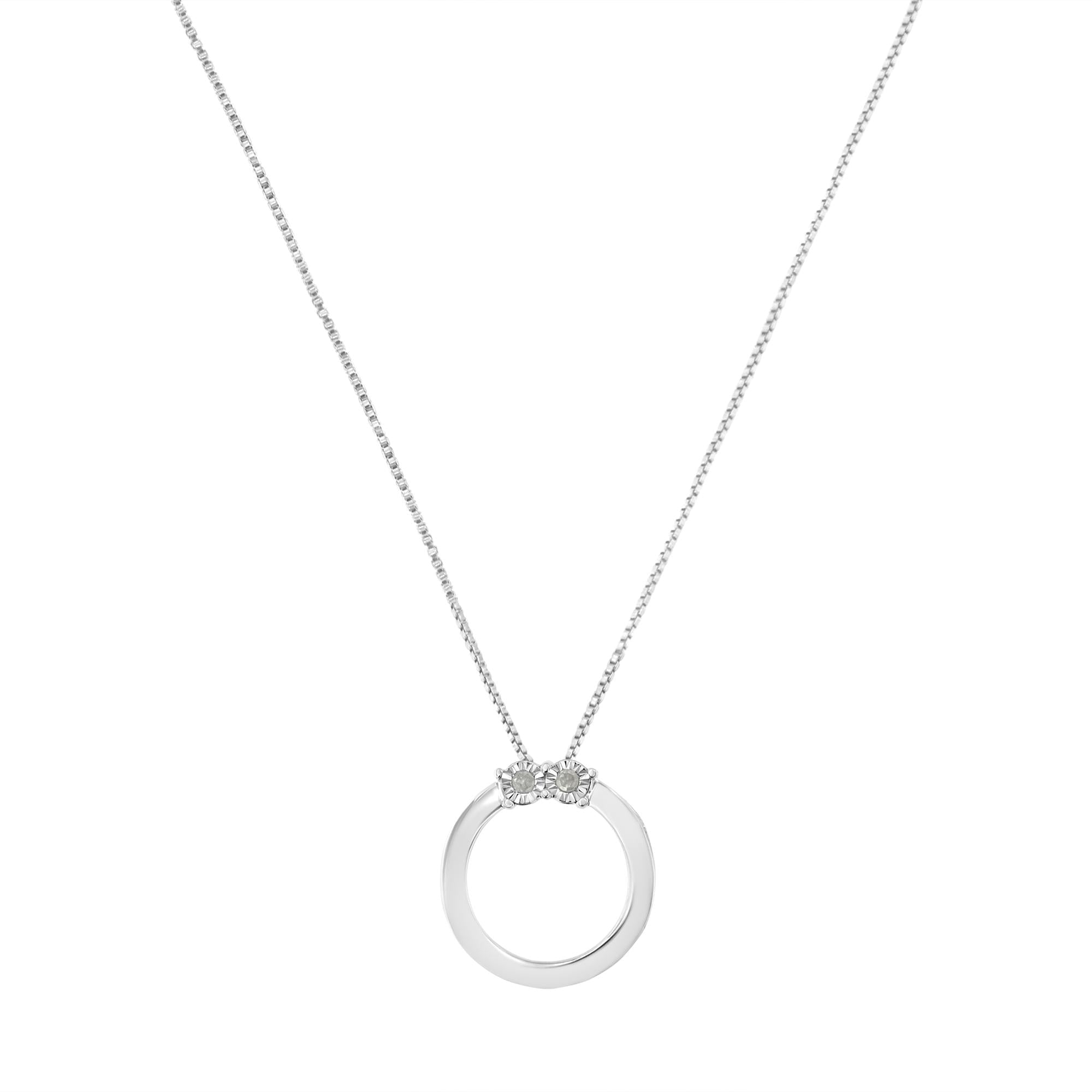 .925 Sterling Silver 1/10 Cttw Diamond Miracle-Set 2 Stone 'Together Forever' Open Circle 18" Box Chain Pendant Necklace (I-J Color, I2-I3 Clarity) - Friggin Jewelry