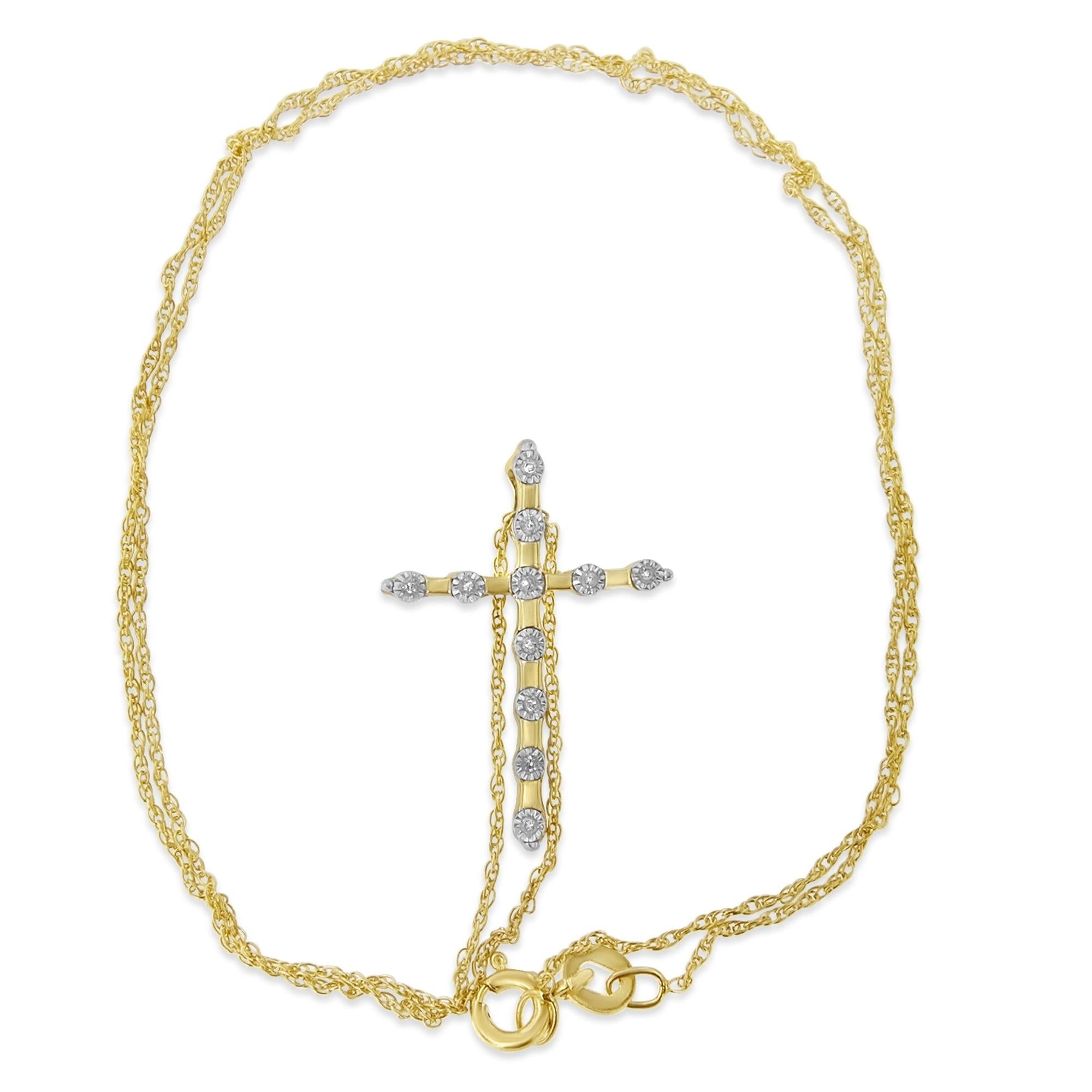 10K Yellow Gold Plated .925 Sterling Silver Miracle Set Diamond Accent Cross 18" Pendant Necklace (I-J Color, I3 Clarity) - Friggin Jewelry