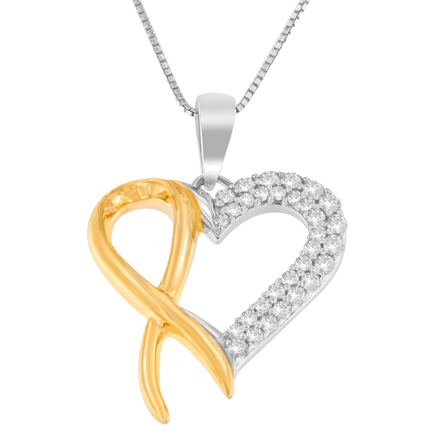 .925 Sterling Silver Two Toned 1/4 cttw Round Cut Diamond Pendant Necklace (H-I, I2-I3) - Friggin Jewelry
