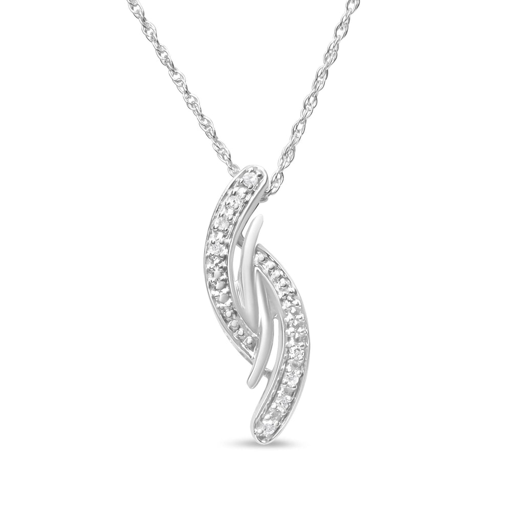 .925 Sterling Silver Diamond Accent Bypass Curve 18" Pendant Necklace (I-J Color, I3 Clarity) - Friggin Jewelry
