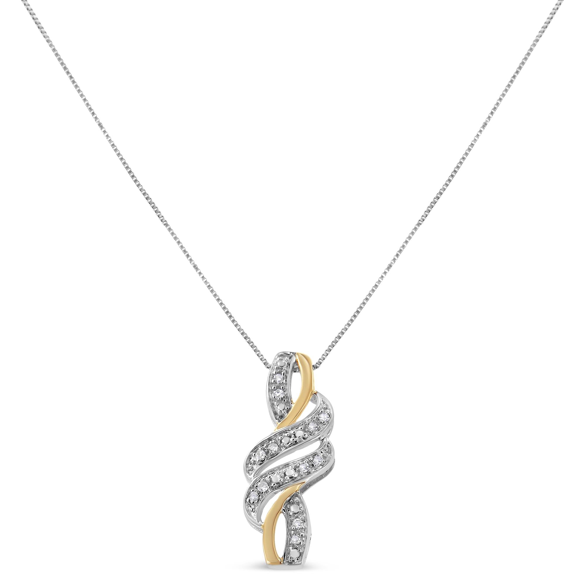 10K Yellow Gold Plated .925 Sterling Silver 1/20 cttw Round Cut Diamond Swirl Pendant Necklace (H-I Color, I2-I3 Clarity) - Friggin Jewelry