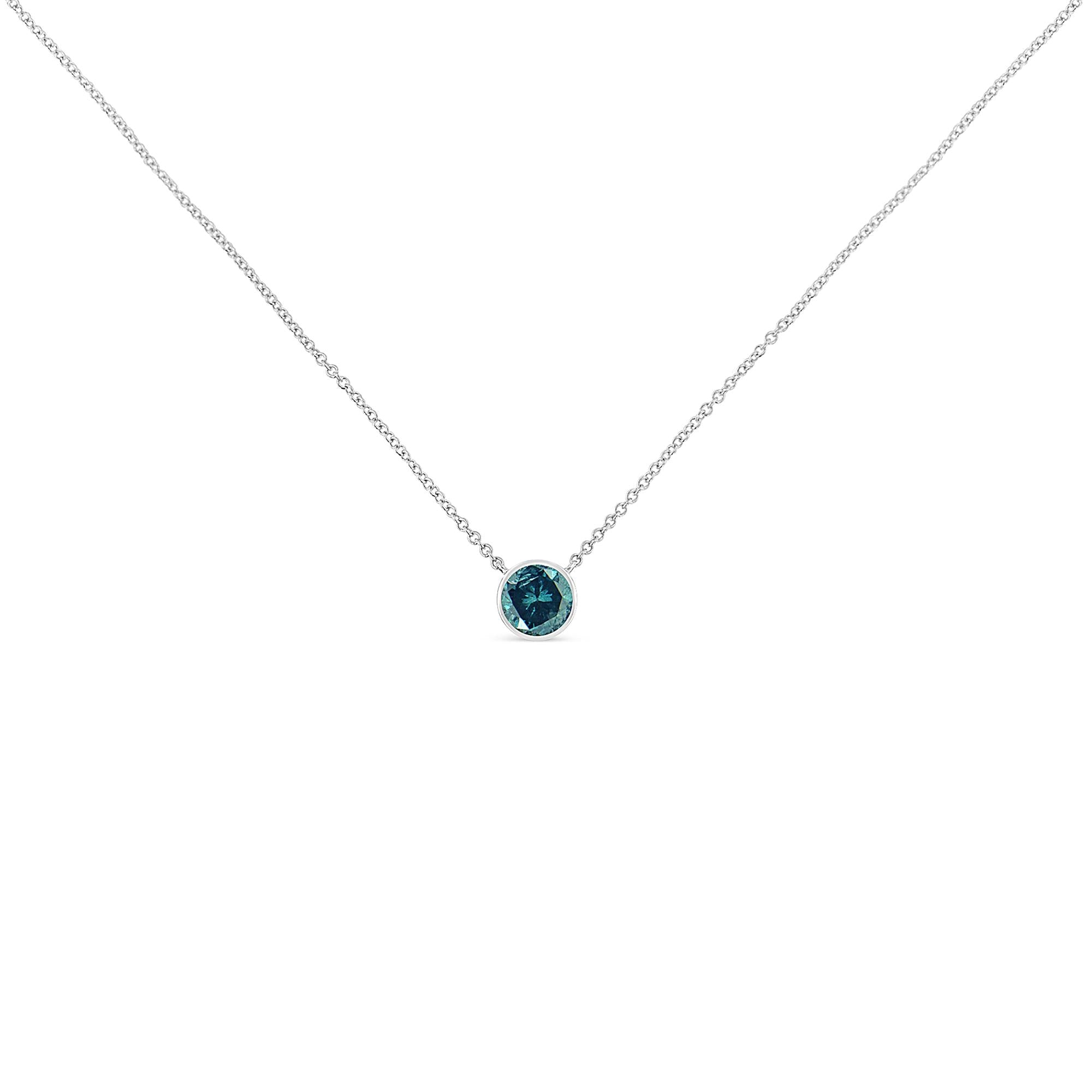 Collar con colgante solitario de 45 cm con gema creada de 3,5 mm y bisel de plata de ley 925 - Friggin Jewelry