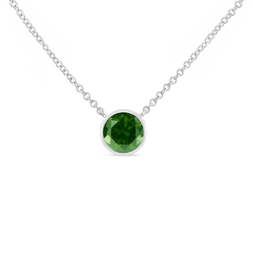 Collar con colgante de 45 cm de diamante verde tratado en solitario engastado en bisel de 1/5 quilates en plata de ley 925 (color verde tratado, claridad I2-I3) - Friggin Jewelry