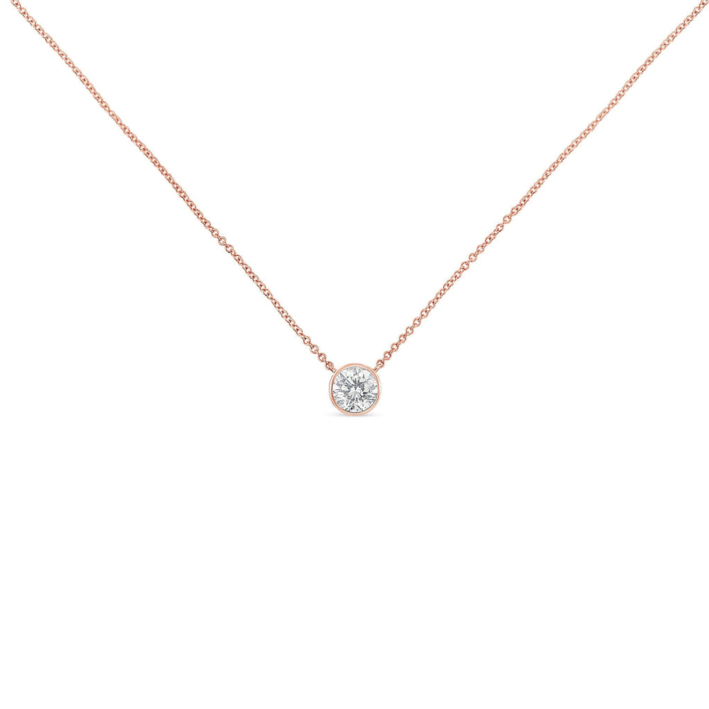 Collar con colgante solitario de oro rosa de 10 quilates de 1/2 quilate con diamante redondo de talla brillante engastado en bisel, de 40 a 45 cm (color HI, claridad SI2-I1) - Friggin Jewelry