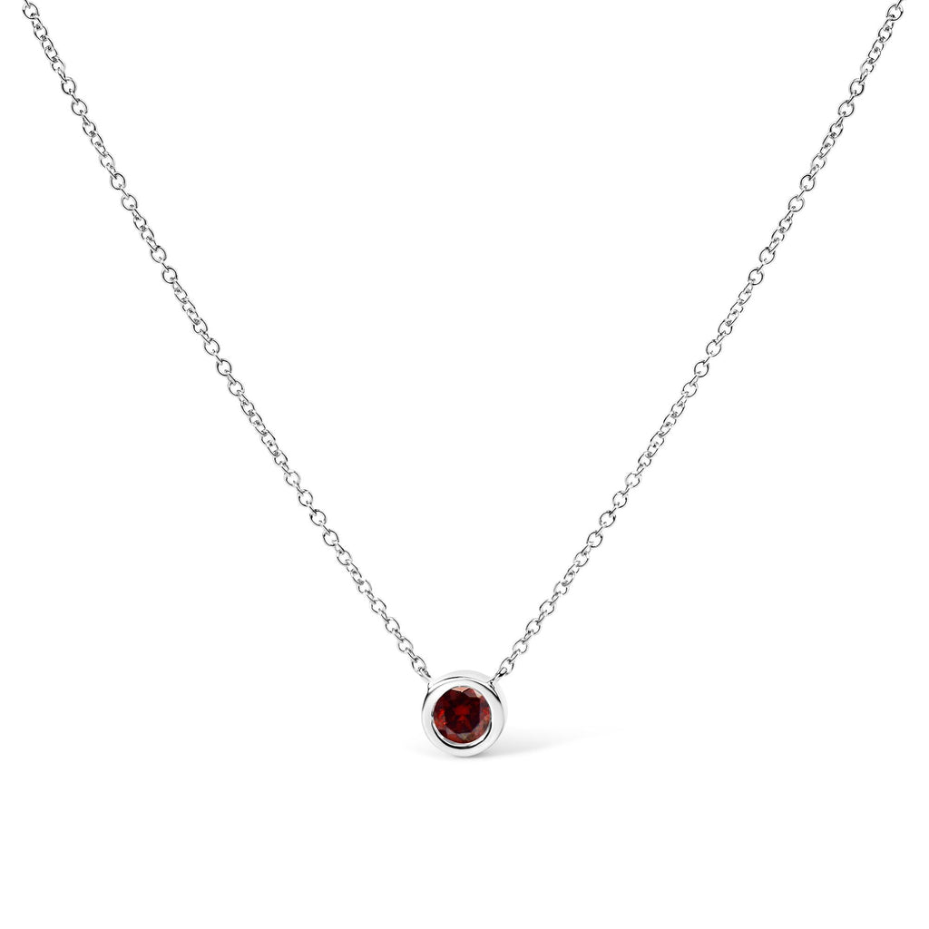 14K White Gold 1/2 Cttw Red Lab Grown Diamond Bezel-Set Solitaire 18" Pendant Necklace (Red Color, VS1-VS2 Clarity) - Friggin Jewelry