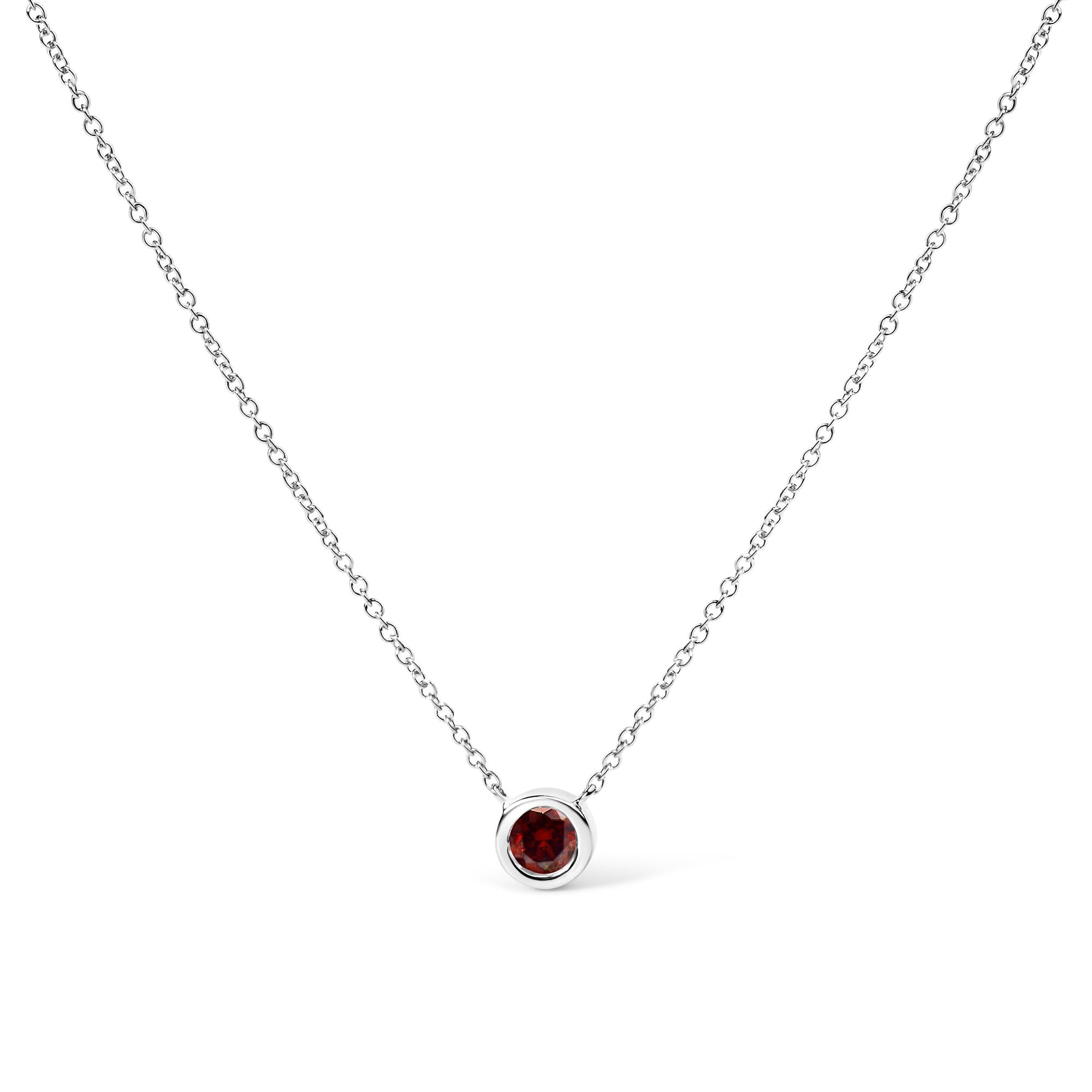14K White Gold 1/2 Cttw Red Lab Grown Diamond Bezel-Set Solitaire 18" Pendant Necklace (Red Color, VS1-VS2 Clarity) - Friggin Jewelry