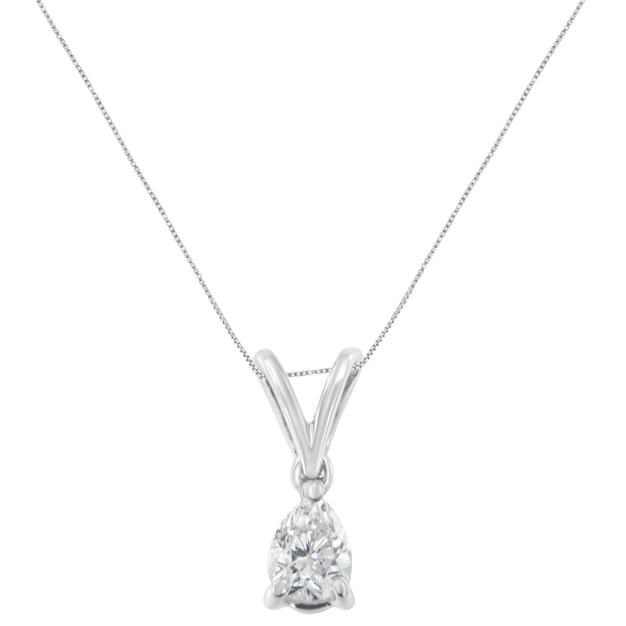 10K White Gold 1/5 cttw Diamond Pear Pendant Necklace (H-I, SI1-SI2) - Friggin Jewelry