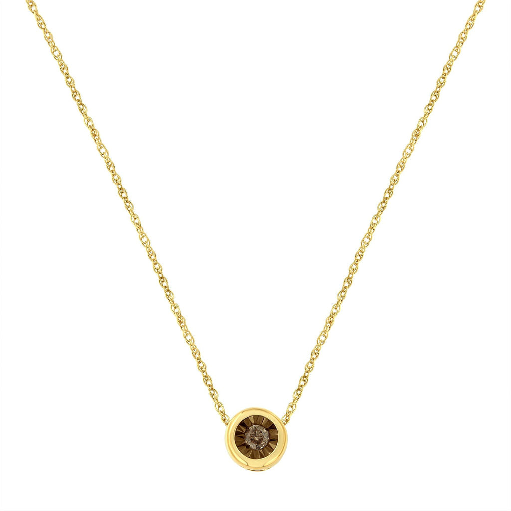 .925 Sterling Silver 1/10 Carat Diamond 18" Round Miracle-Plate Two-Tone Pendant Necklace (K-L Champagne Color, I2-I3 Clarity) - Friggin Jewelry