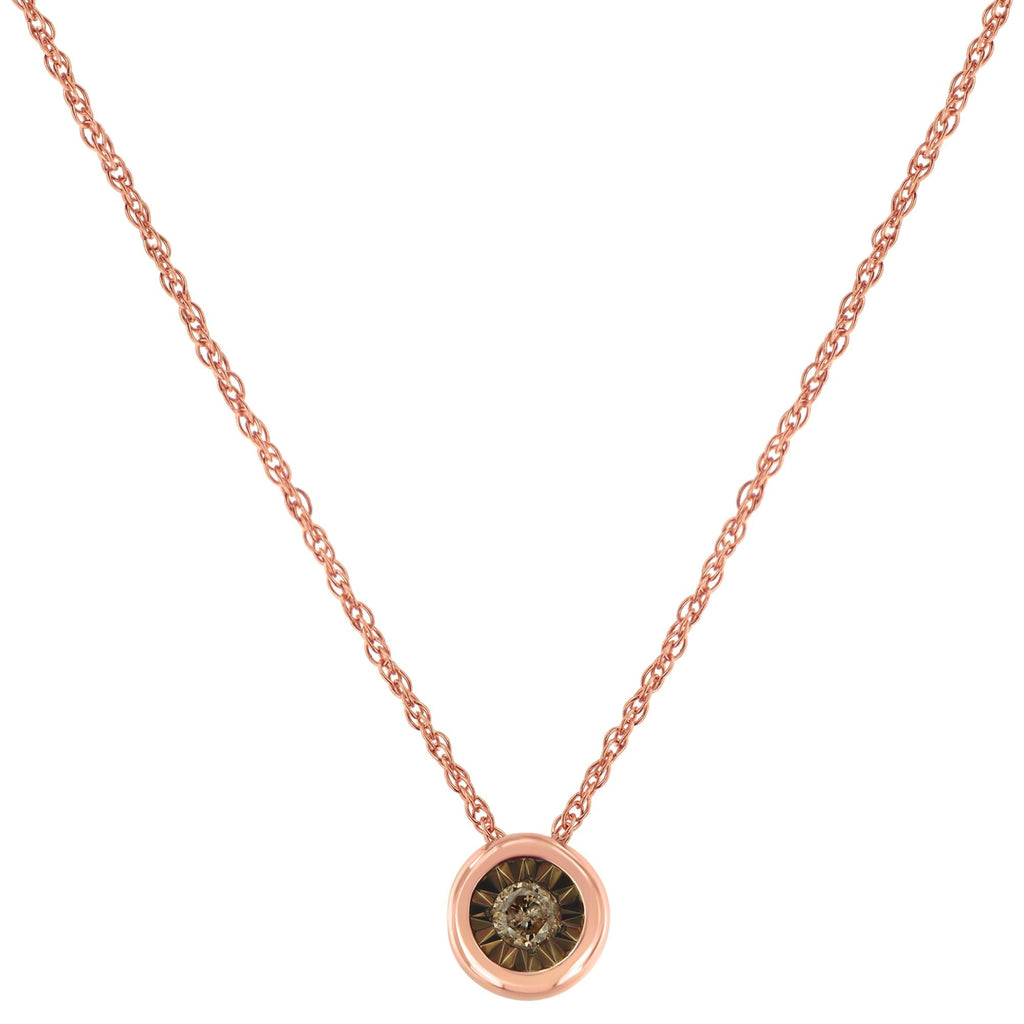 .925 Sterling Silver 1/10 Carat Diamond 18" Round Miracle-Plate Two-Tone Pendant Necklace (K-L Champagne Color, I2-I3 Clarity) - Friggin Jewelry