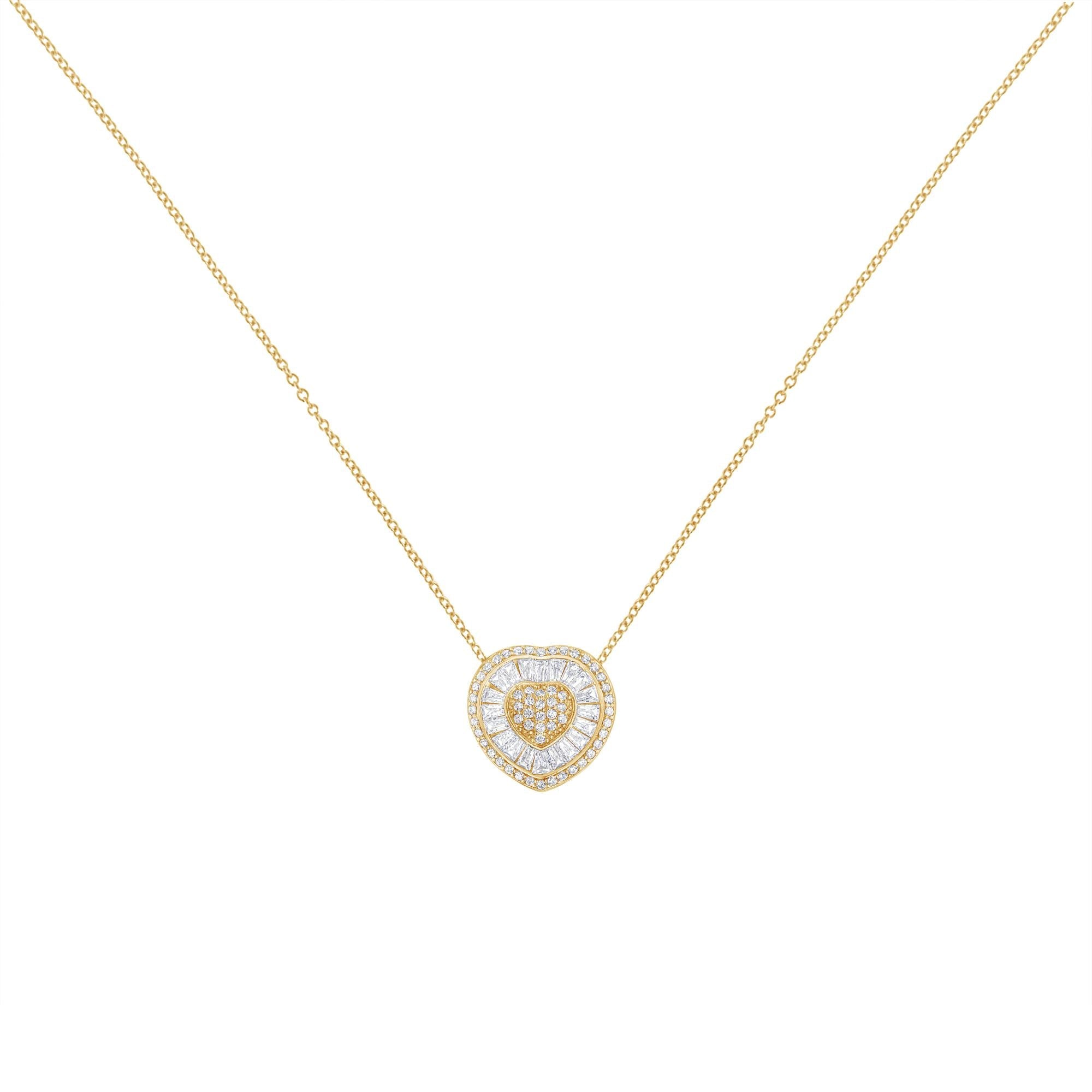 10KT Yellow Gold Diamond Heart Pendant Necklace (1/2 cttw, H-I Color, I1-I2 Clarity) - Friggin Jewelry