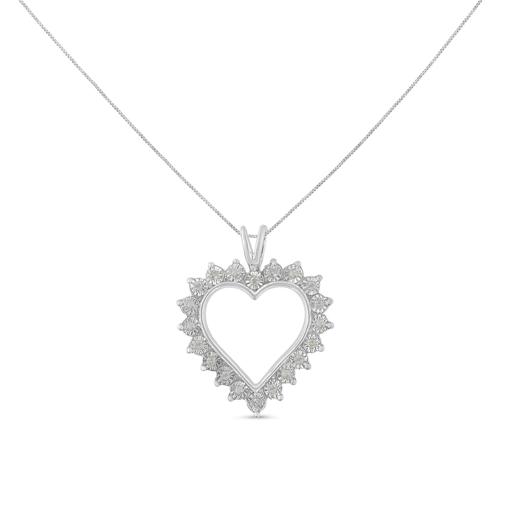 .925 Sterling Silver 1/4 Cttw Miracle Set Diamond Open Heart 18" Pendant Necklace (I-J Color, I3 Clarity) - Friggin Jewelry