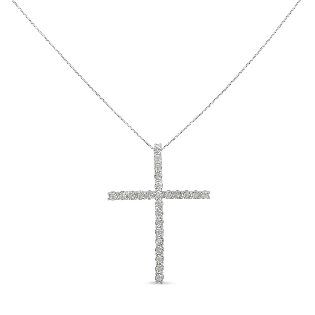 .925 Sterling Silver 1/2 Cttw Brilliant Cut Diamond Miracle-Set Cross 18" Unisex Pendant Necklace (I-J Color, I3 Clarity) - Friggin Jewelry
