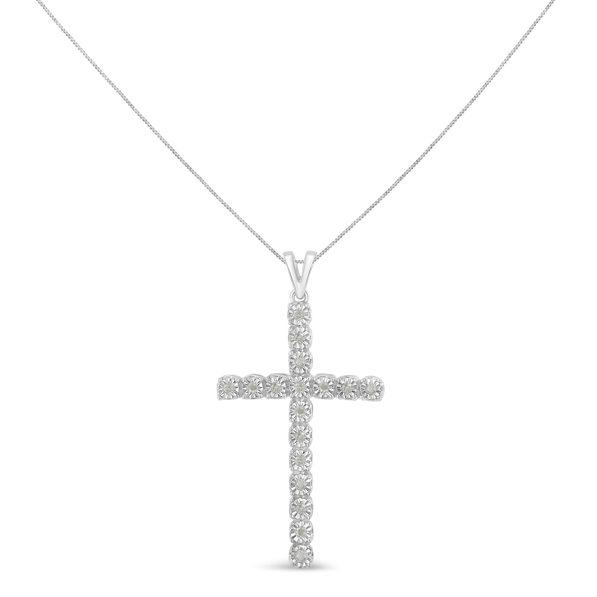 .925 Sterling Silver 1/4 Cttw Diamond Miracle Set Cross Unisex Pendant Necklace 18" (I-J Color, I3 Clarity) - Friggin Jewelry