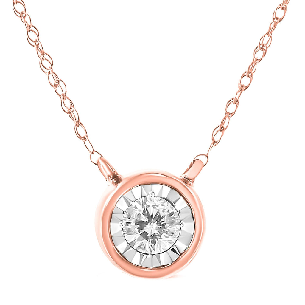 Collar con colgante solitario de oro de 10 quilates con diamantes redondos de talla brillante engastados en bisel (color JK, claridad I2-I3) - 40,6 cm con extensor de 5 cm - Friggin Jewelry