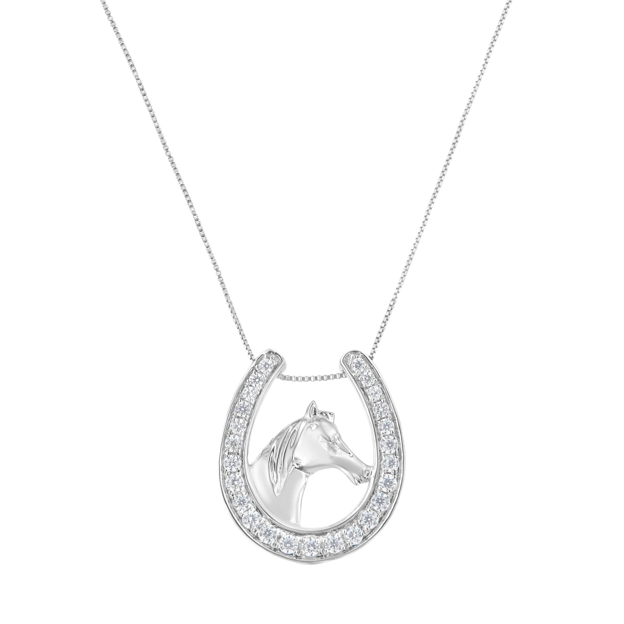 .925 Sterling Silver 1/4 cttw Diamond U Shape Pendant Necklace (I-J, I3-Promo) - Friggin Jewelry