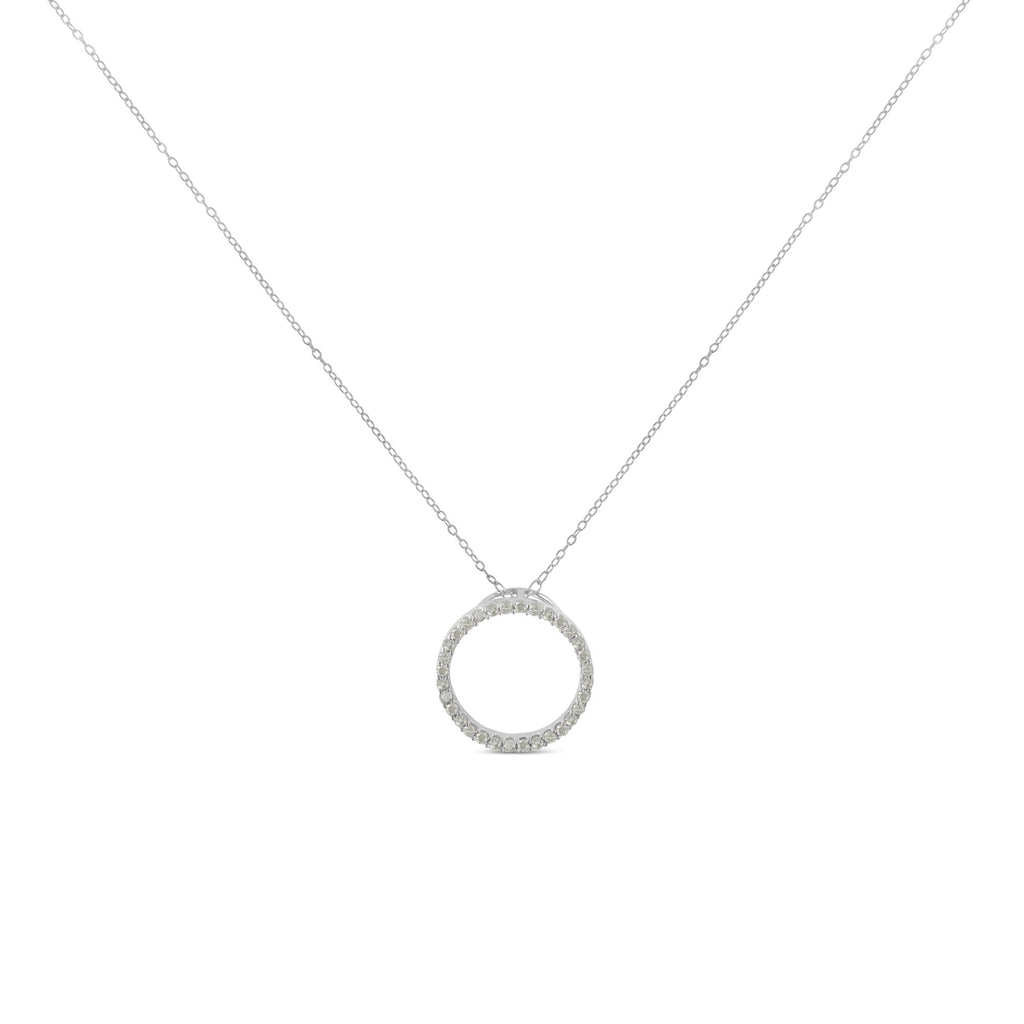 .925 Sterling Silver 1/3 Cttw Round-cut Diamond Open Circle Halo 18" Pendant Necklace (I-J Color, I2-I3 Clarity) - Friggin Jewelry