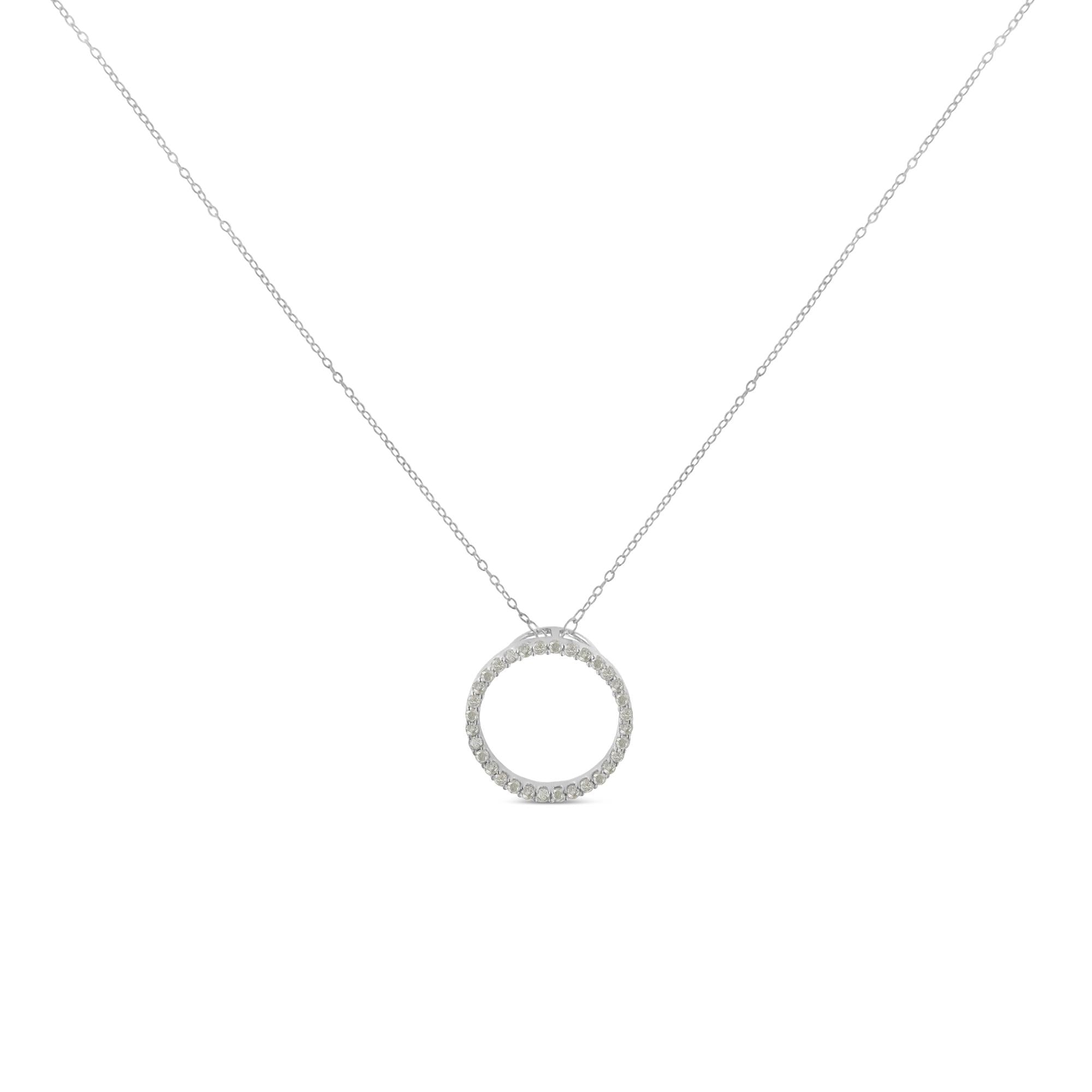 .925 Sterling Silver 1/3 Cttw Round-cut Diamond Open Circle Halo 18" Pendant Necklace (I-J Color, I2-I3 Clarity) - Friggin Jewelry