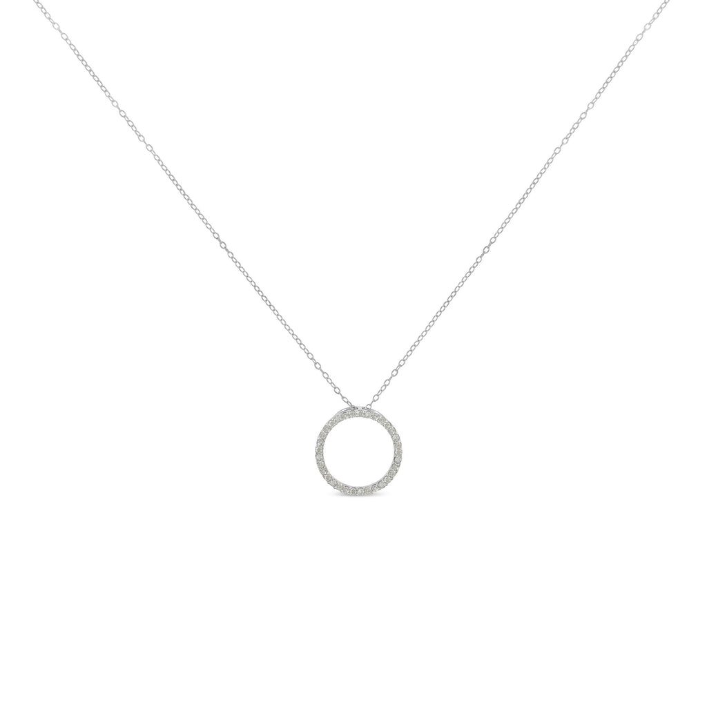 .925 Sterling Silver 1/3 Cttw Round-Cut Diamond Open Circle Halo 18" Pendant Necklace (I-J Color, I2-I3 Clarity) - Friggin Jewelry