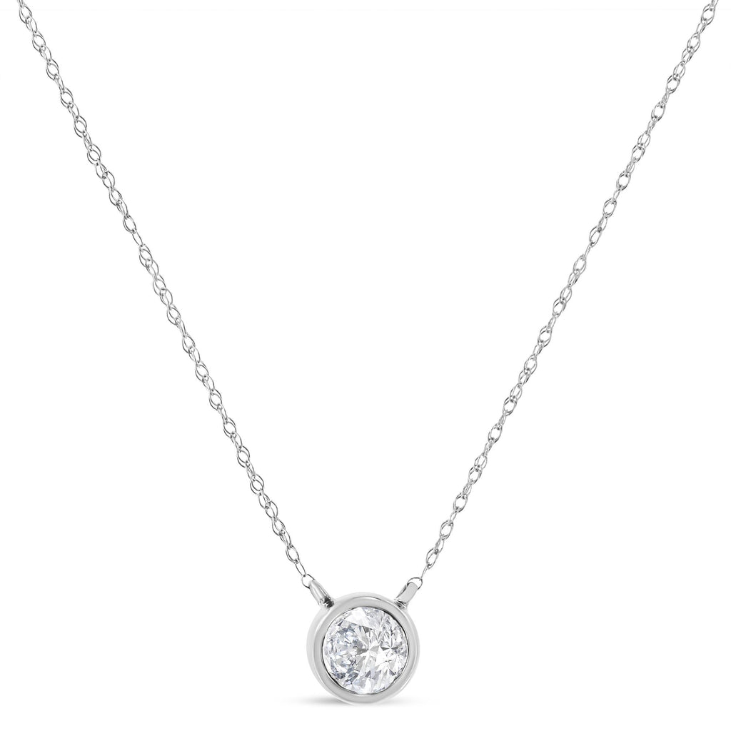 Collana con pendente solitario moderno incastonato a castone con diamanti coltivati ​​in laboratorio in oro 14 carati, da 16" a 18" (colore FG, purezza VS2-SI1) - Friggin Jewelry