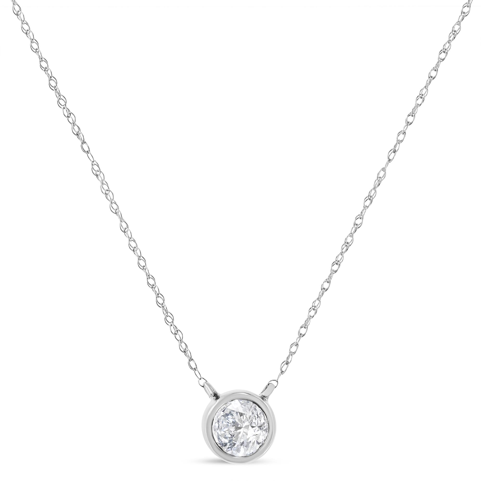 14K Gold Lab Grown Diamond Modern Bezel-Set Solitaire 16"-18" Pendant Necklace (F-G Color, VS2-SI1 Clarity) - Friggin Jewelry