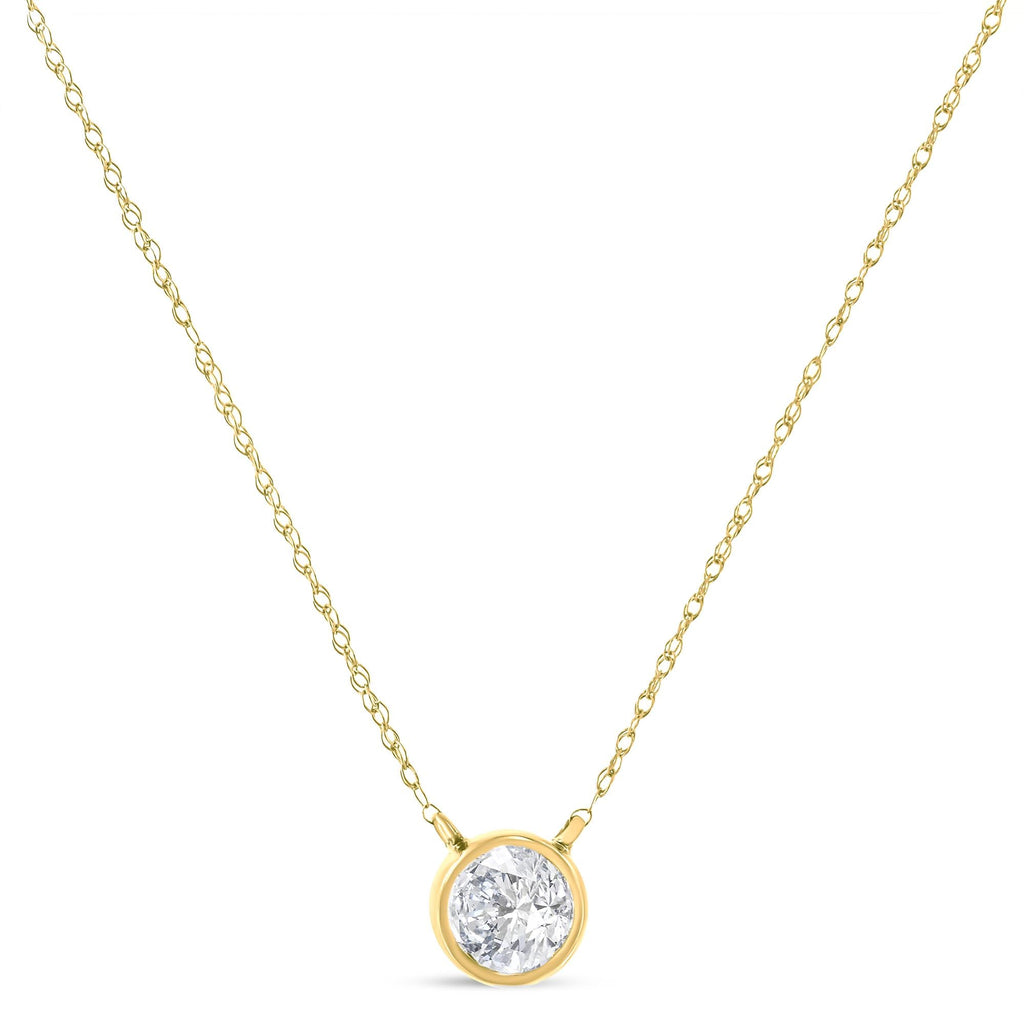 Collana con ciondolo regolabile da 16-18" con diamante solitario rotondo incastonato in oro 10K certificato AGS (colore HI, purezza SI1-SI2) - Friggin Jewelry
